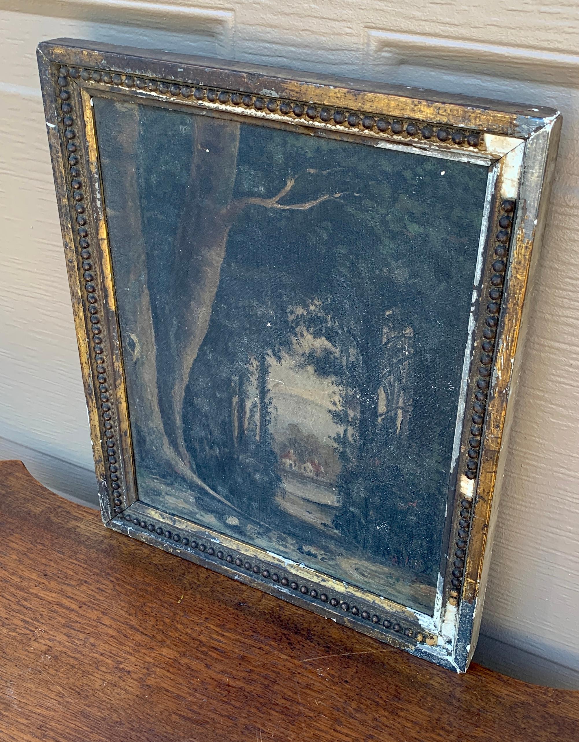 XIXe siècle Ancienne huile sur toile encadrée, paysage de forêt, fin du 19ème siècle en vente