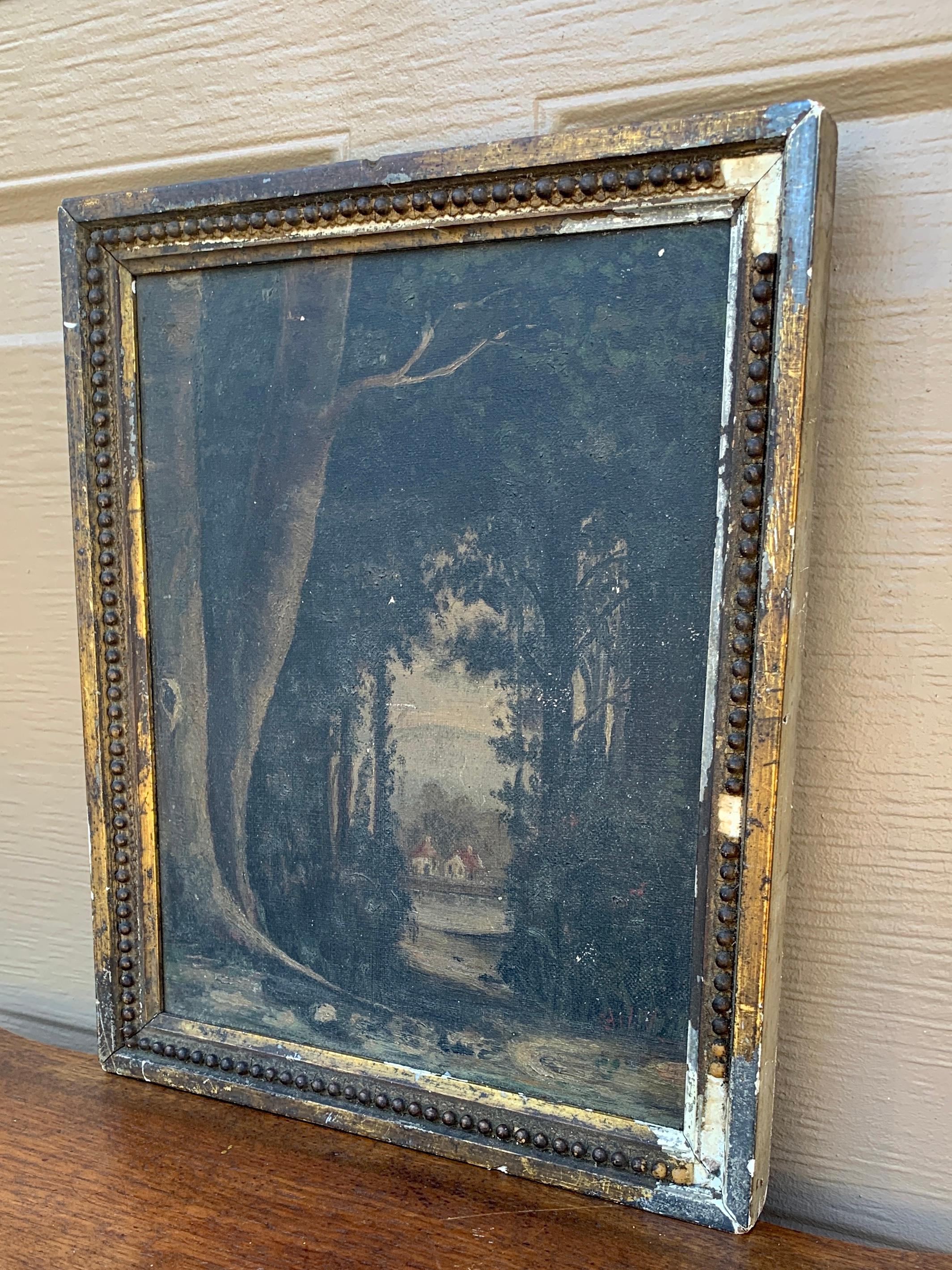 Toile Ancienne huile sur toile encadrée, paysage de forêt, fin du 19ème siècle en vente
