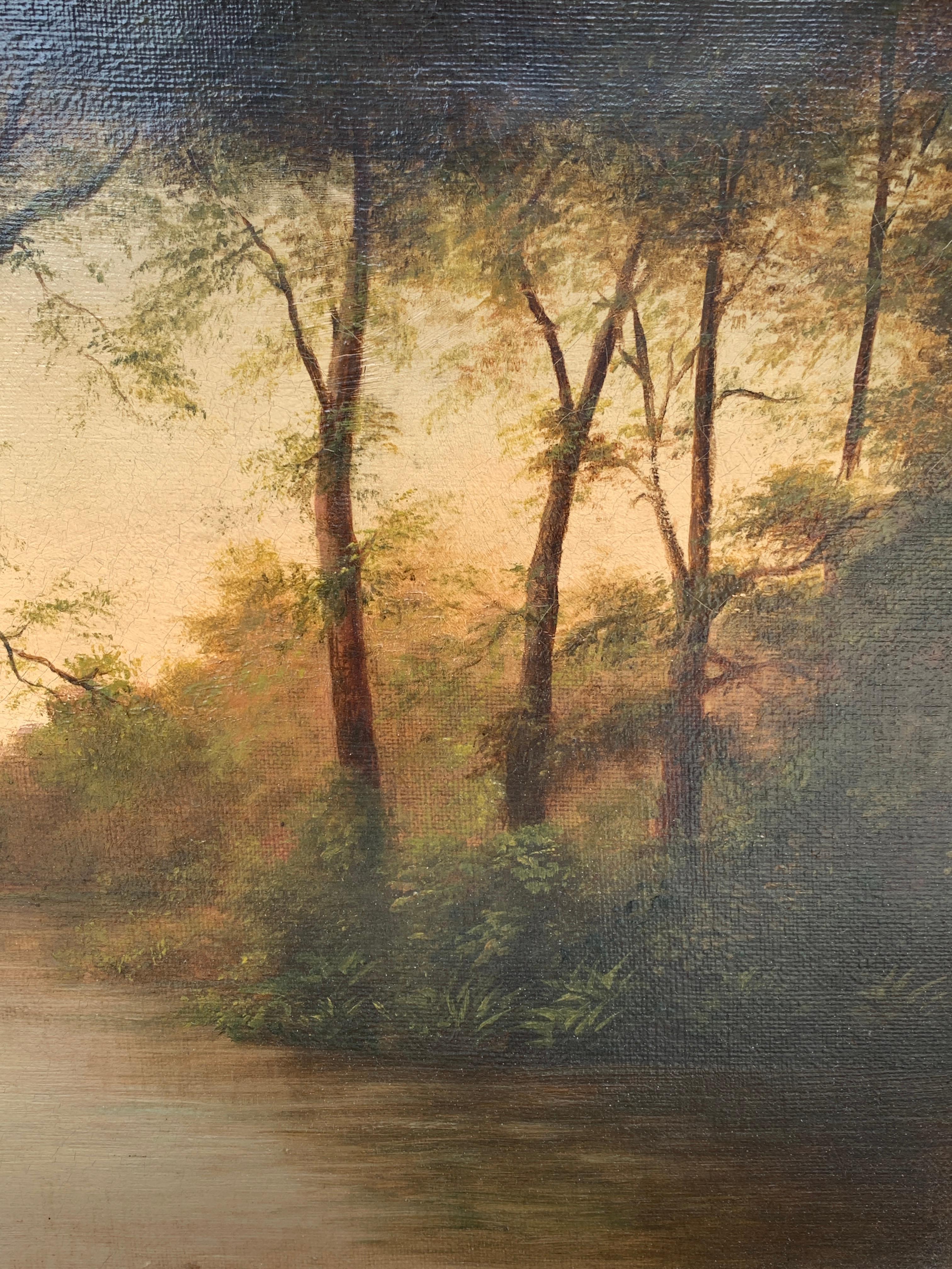 Ancienne huile sur toile encadrée peinte à la main, fin du 19ème siècle en vente 3