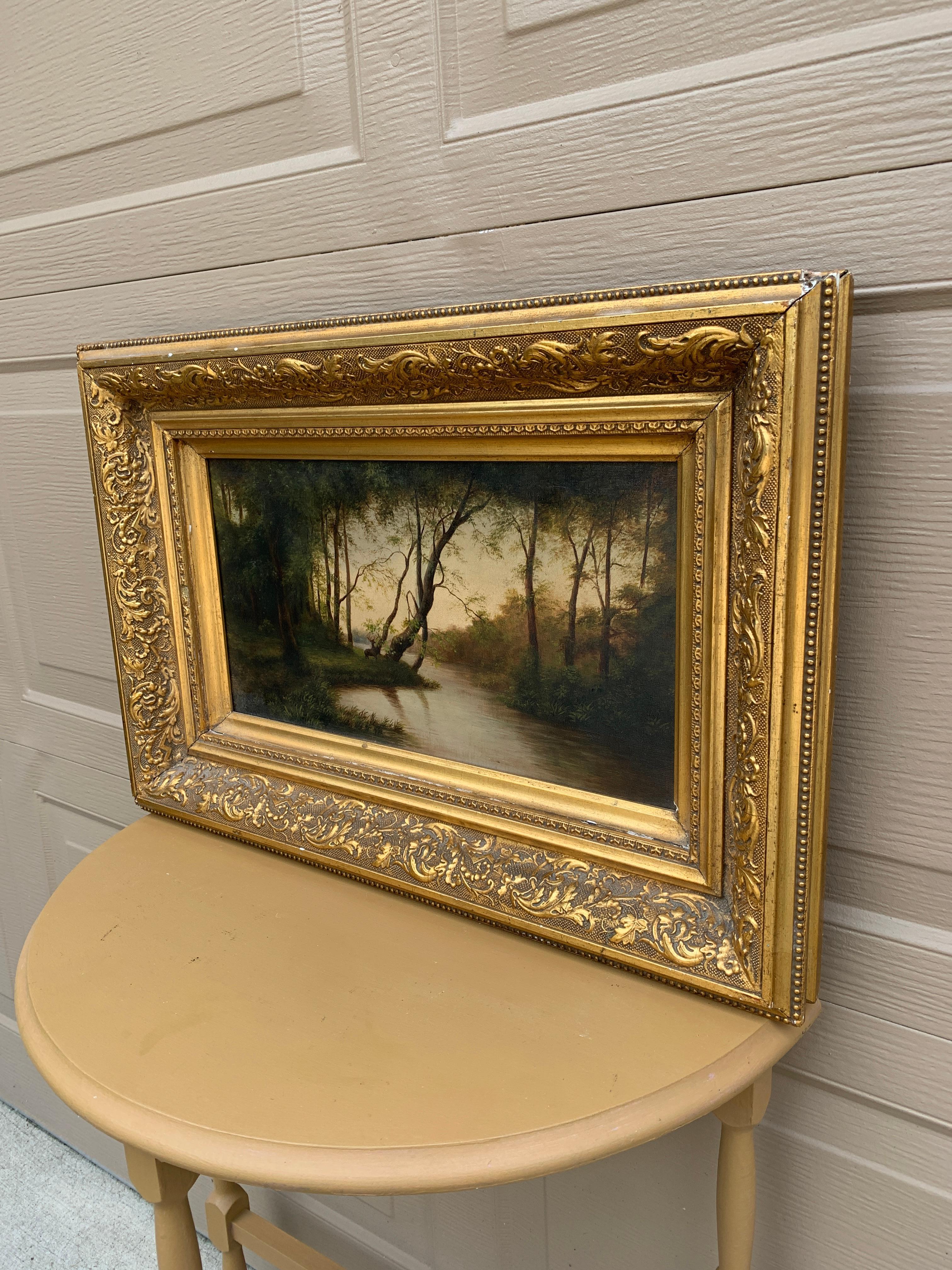 Classique américain Ancienne huile sur toile encadrée peinte à la main, fin du 19ème siècle en vente