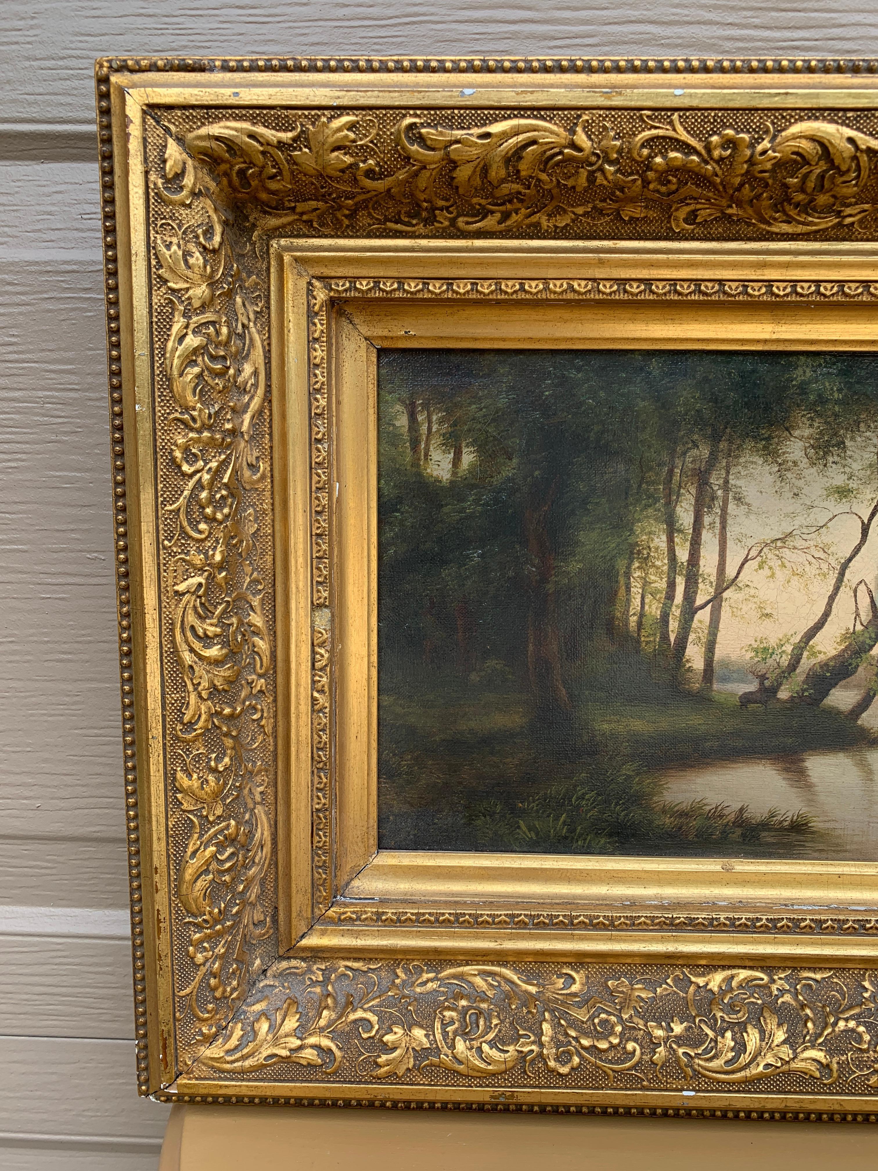 Américain Ancienne huile sur toile encadrée peinte à la main, fin du 19ème siècle en vente
