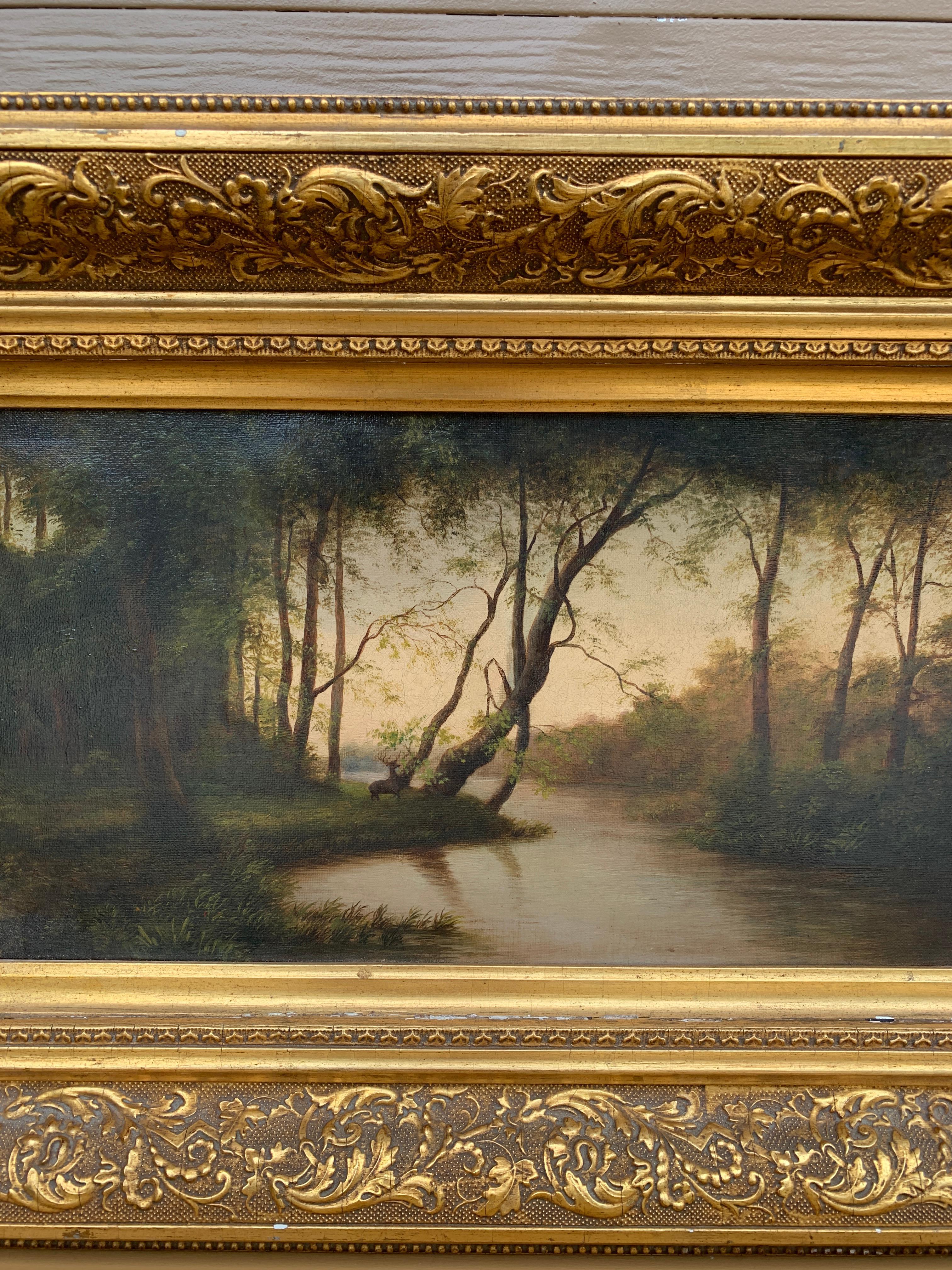Ancienne huile sur toile encadrée peinte à la main, fin du 19ème siècle Bon état - En vente à Elkhart, IN