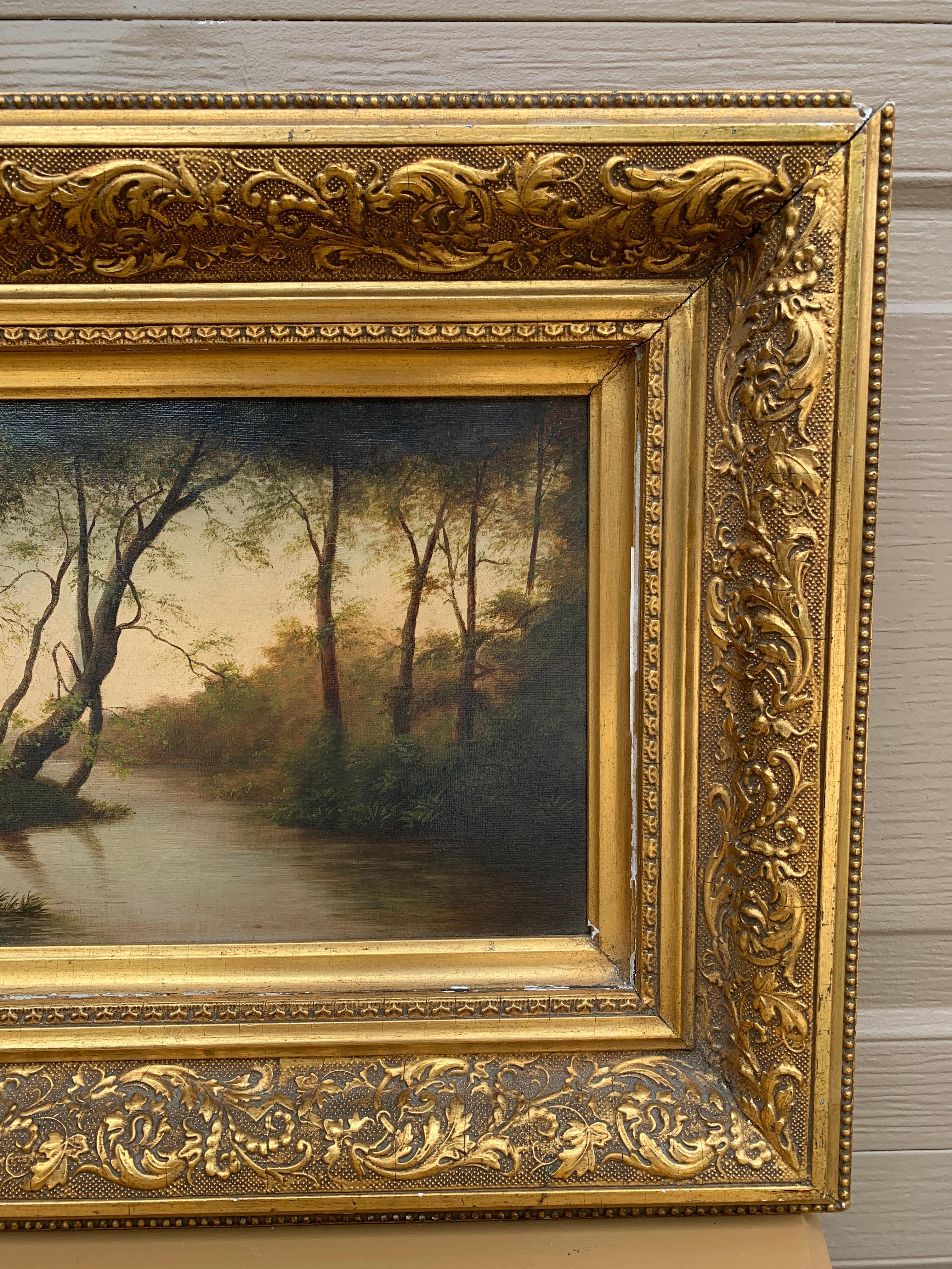 XIXe siècle Ancienne huile sur toile encadrée peinte à la main, fin du 19ème siècle en vente