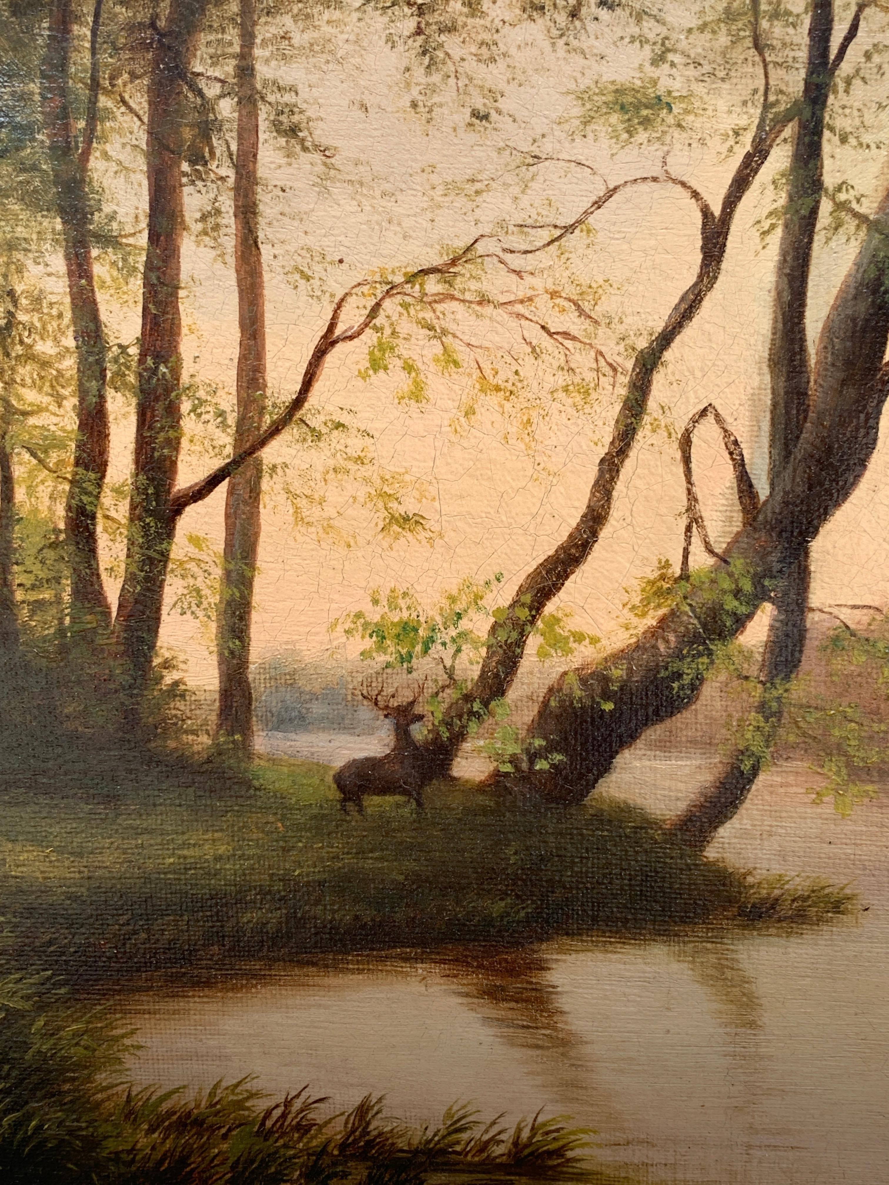 Toile Ancienne huile sur toile encadrée peinte à la main, fin du 19ème siècle en vente