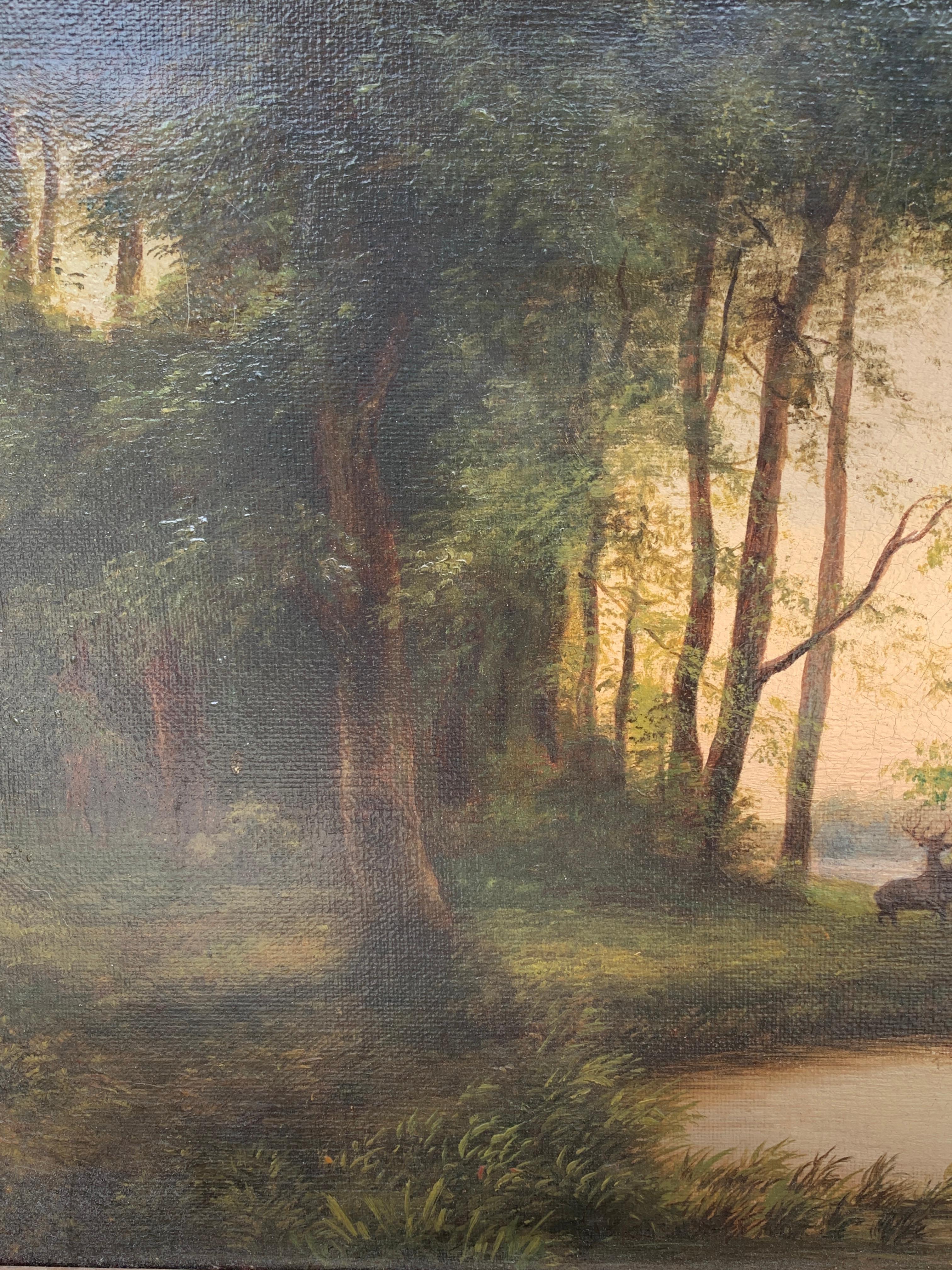 Ancienne huile sur toile encadrée peinte à la main, fin du 19ème siècle en vente 1
