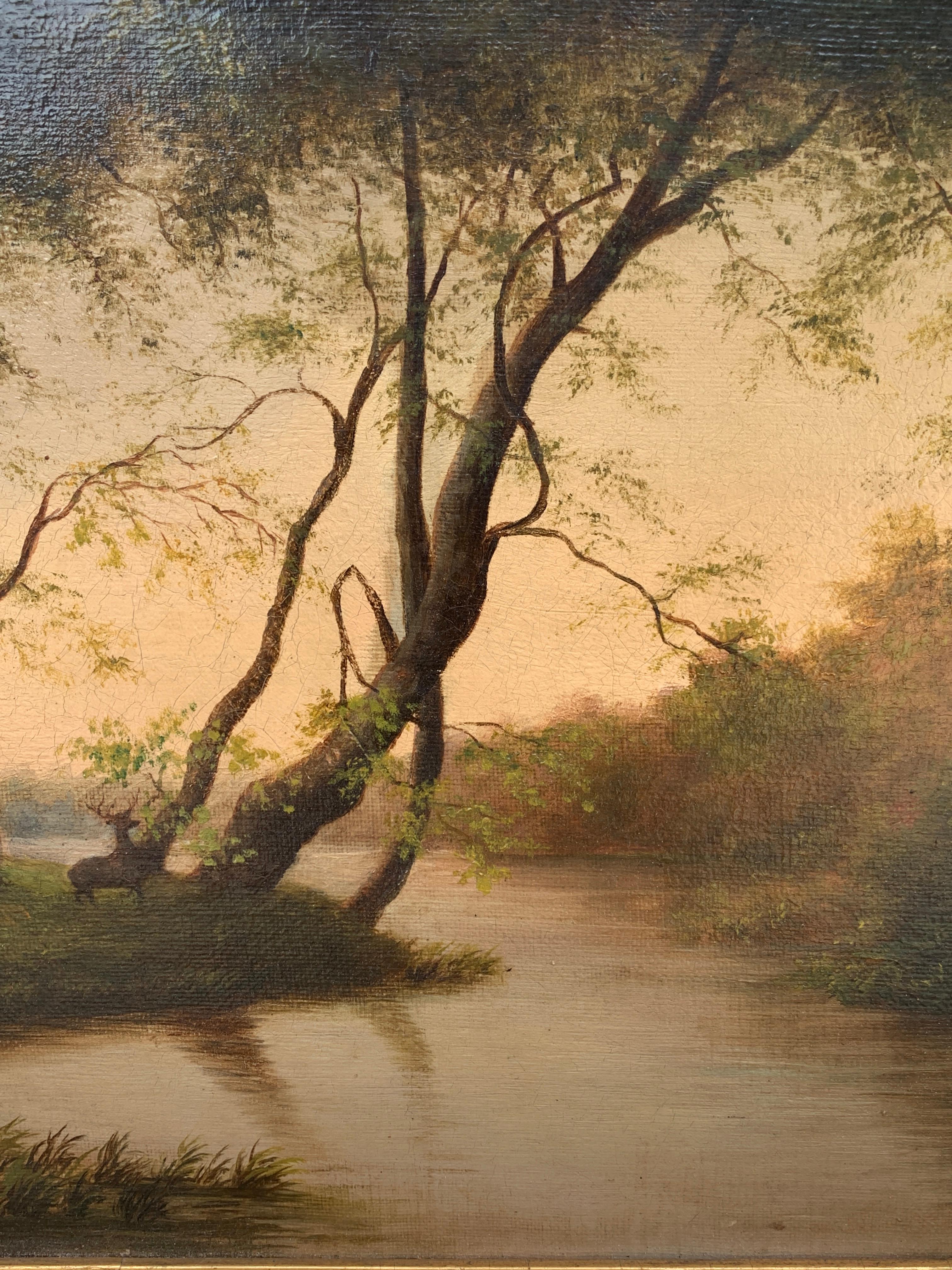 Ancienne huile sur toile encadrée peinte à la main, fin du 19ème siècle en vente 2