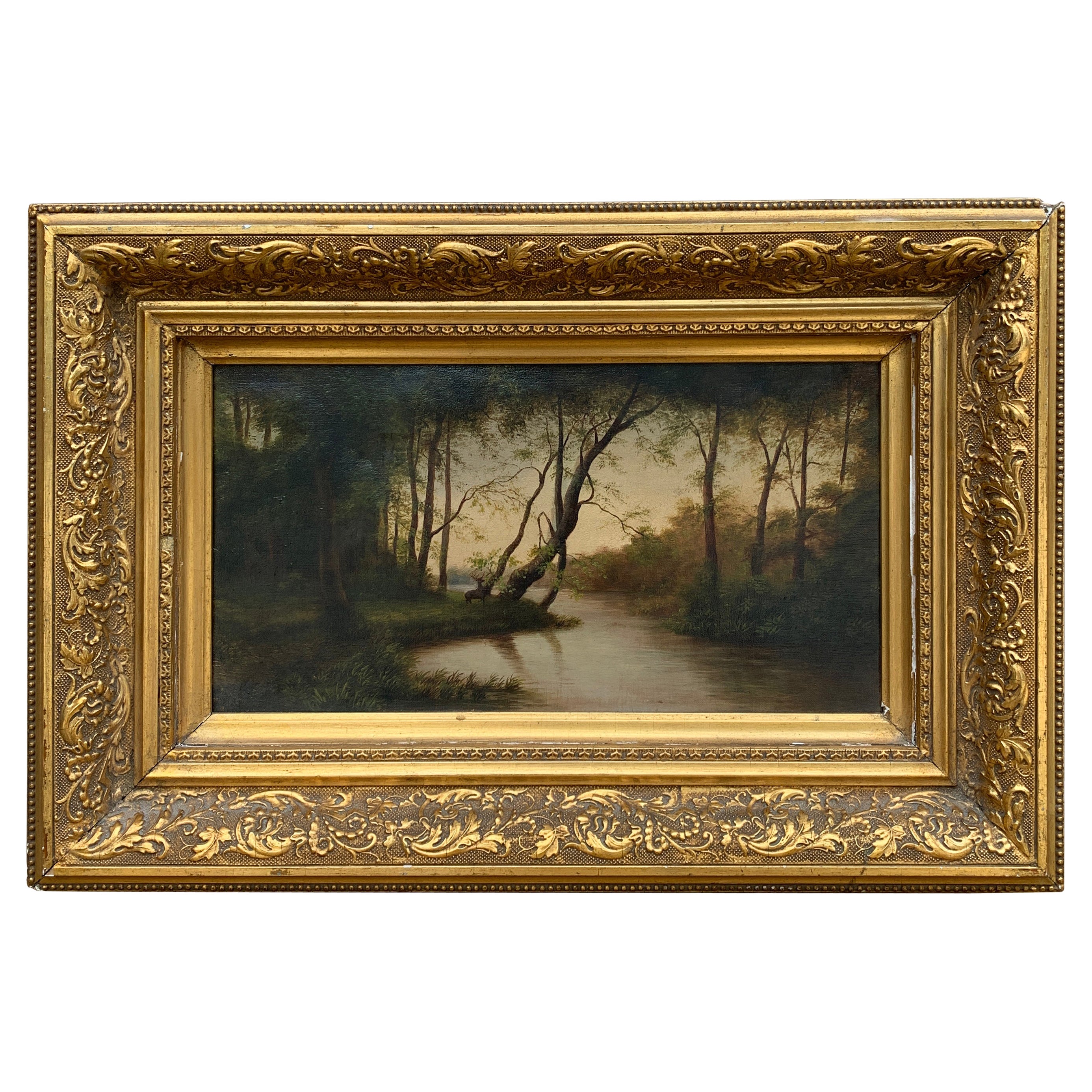 Ancienne huile sur toile encadrée peinte à la main, fin du 19ème siècle en vente