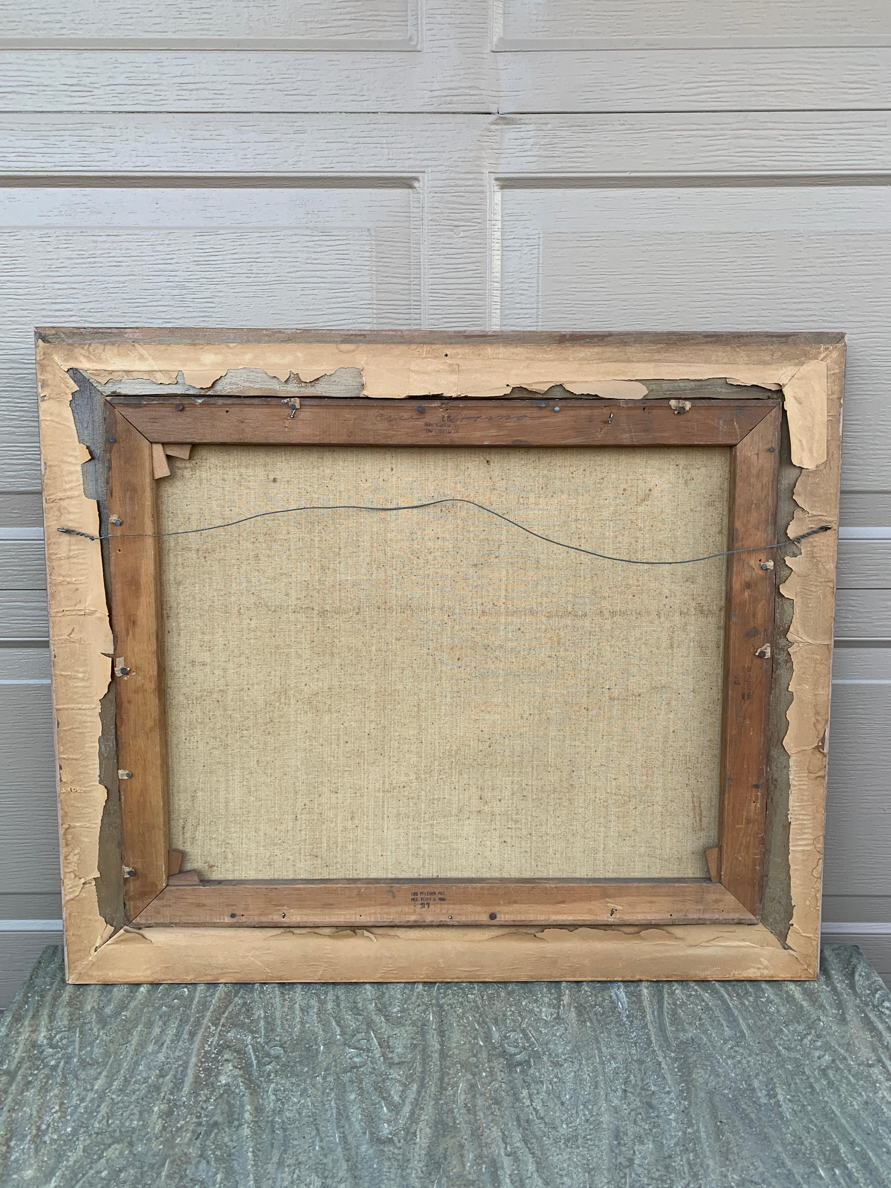 Antique Hand Painted Framed Oil on Canvas Landscape Painting, Early 20th Century For Sale 6
