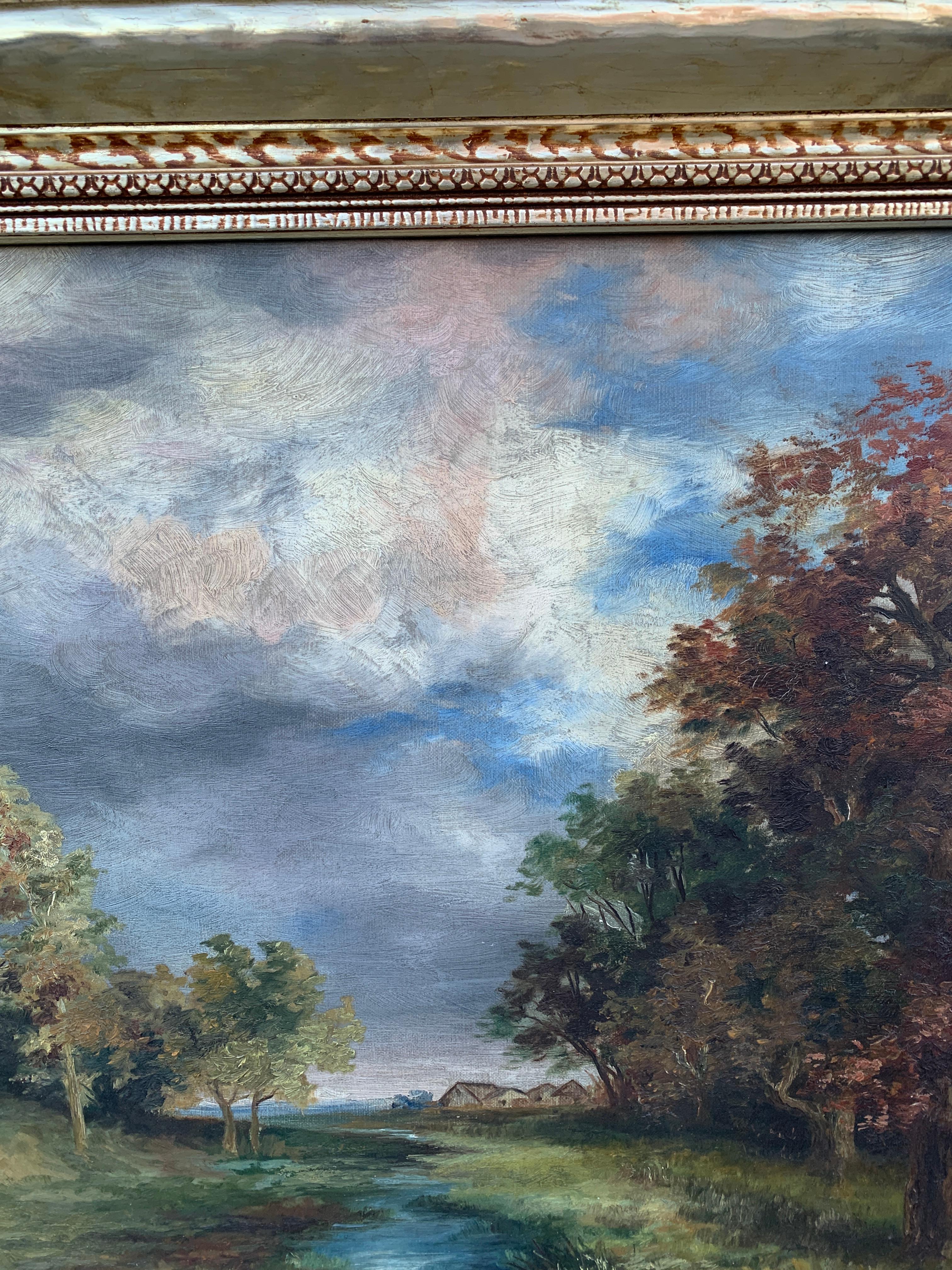 Antique Hand Painted Framed Oil on Canvas Landscape Painting, Early 20th Century For Sale 2