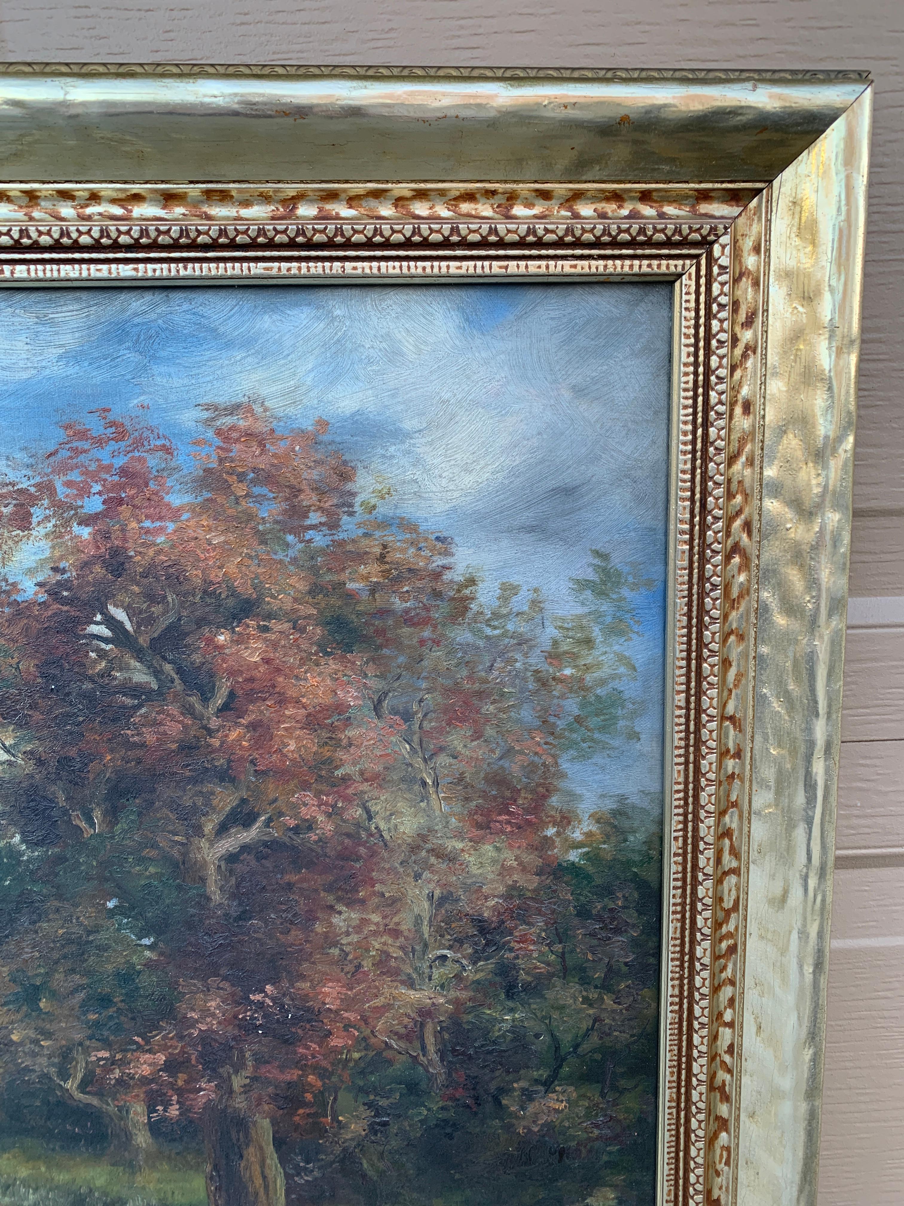 Antique Hand Painted Framed Oil on Canvas Landscape Painting, Early 20th Century For Sale 3