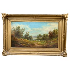 Peinture ancienne à l'huile sur toile peinte à la main et encadrée, Mid Century Antiques