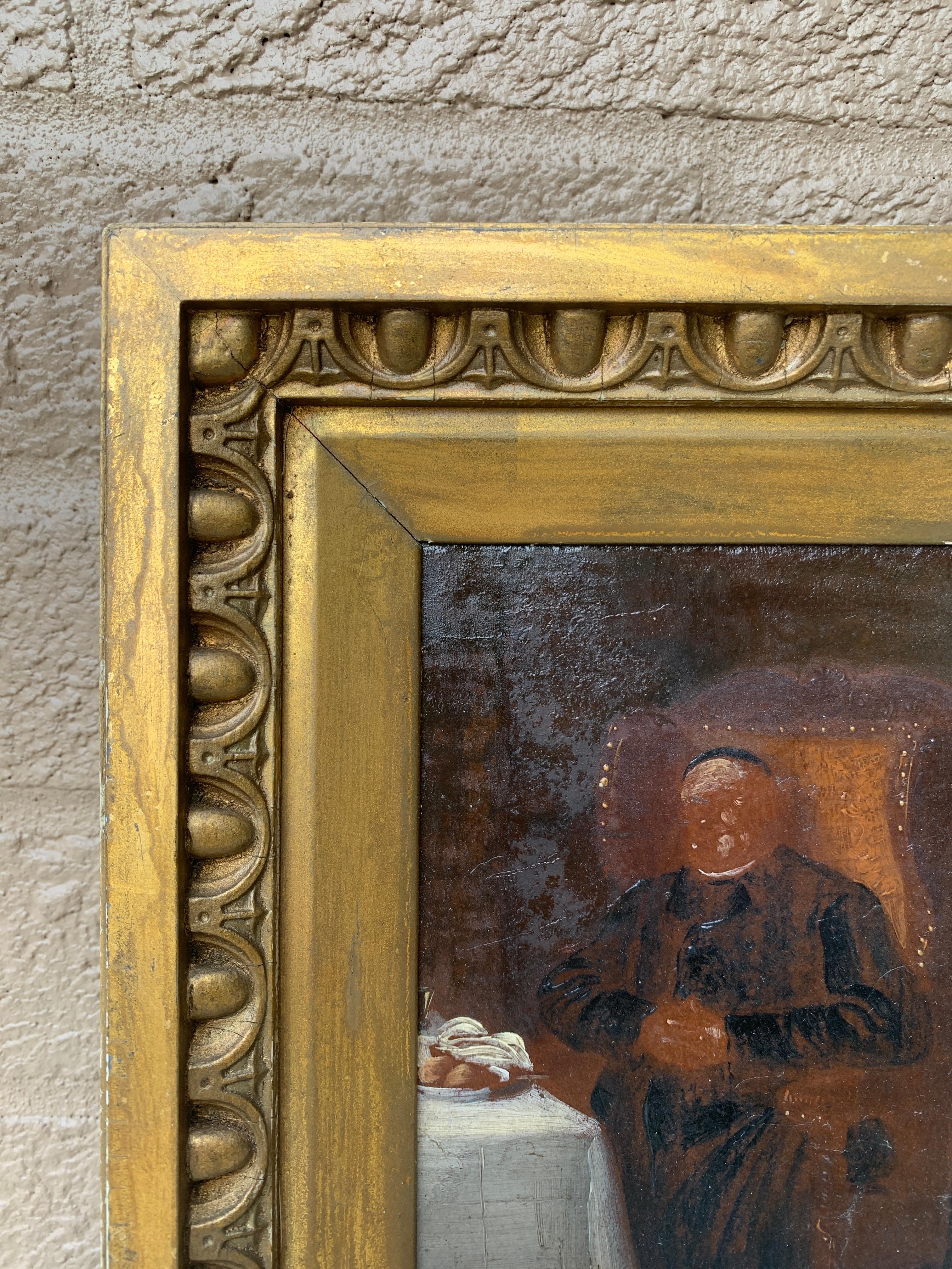 Victorian Antique Hand Painted Framed Oil on Canvas of a Priest, Late 19th Century For Sale