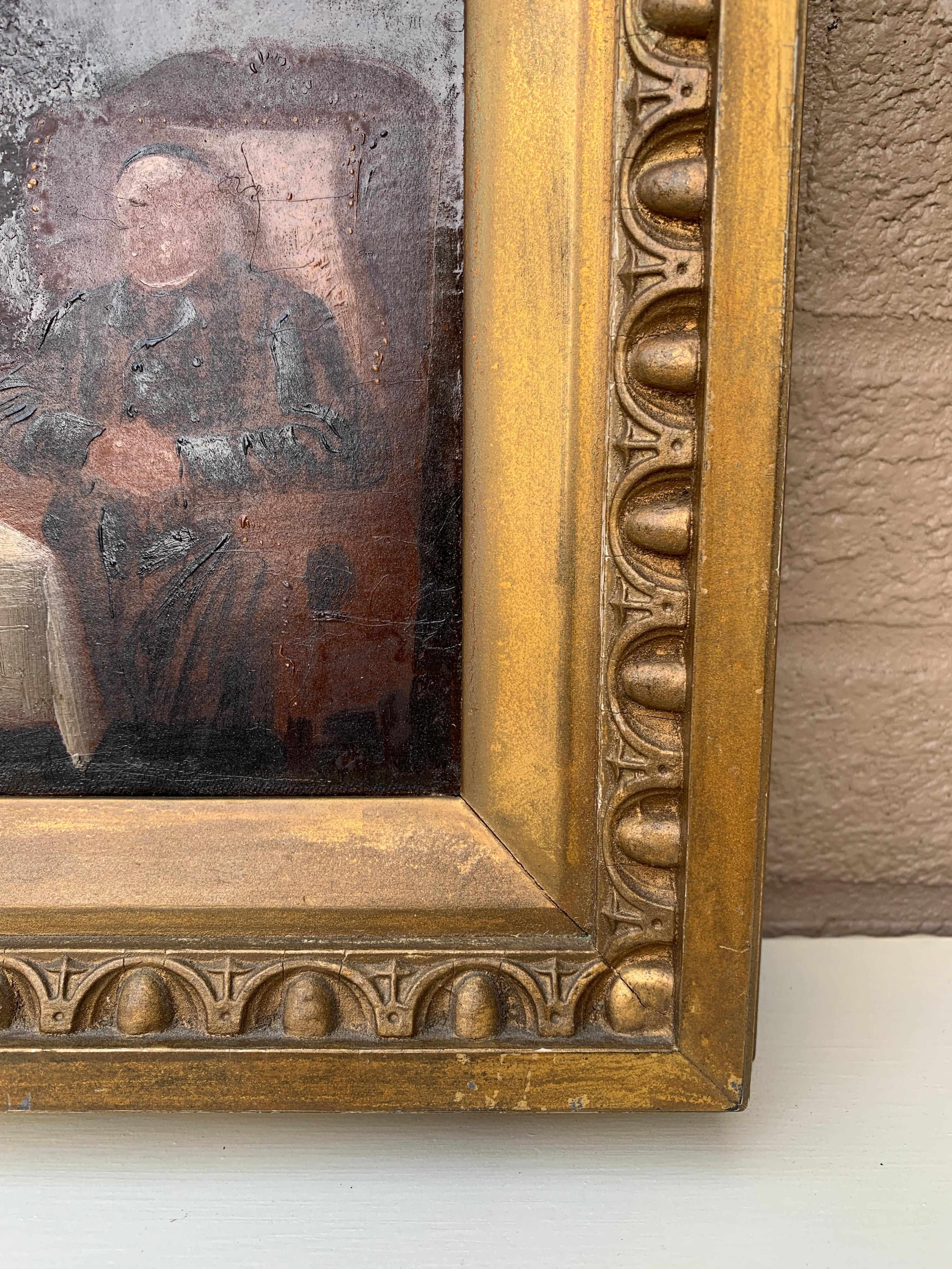 Antique Hand Painted Framed Oil on Canvas of a Priest, Late 19th Century For Sale 1