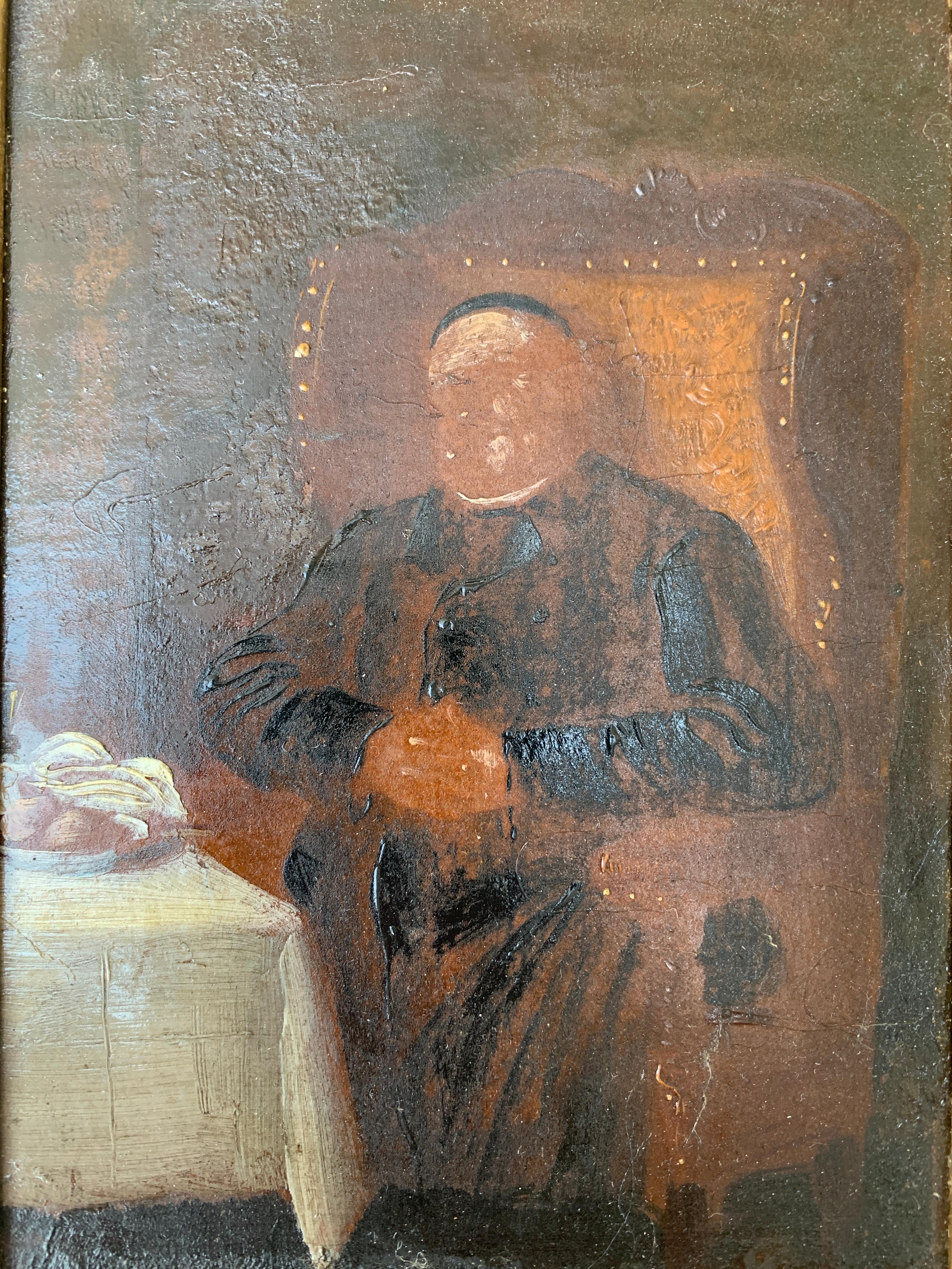 Antique Hand Painted Framed Oil on Canvas of a Priest, Late 19th Century For Sale 2