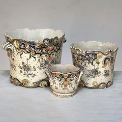 Antique Hand-Painted French Faience Jardiniere from Rouen
