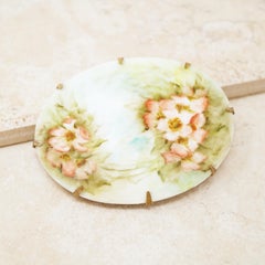 Antique Hand Painted French Limoges Porcelain Floral Brooch, 1800s