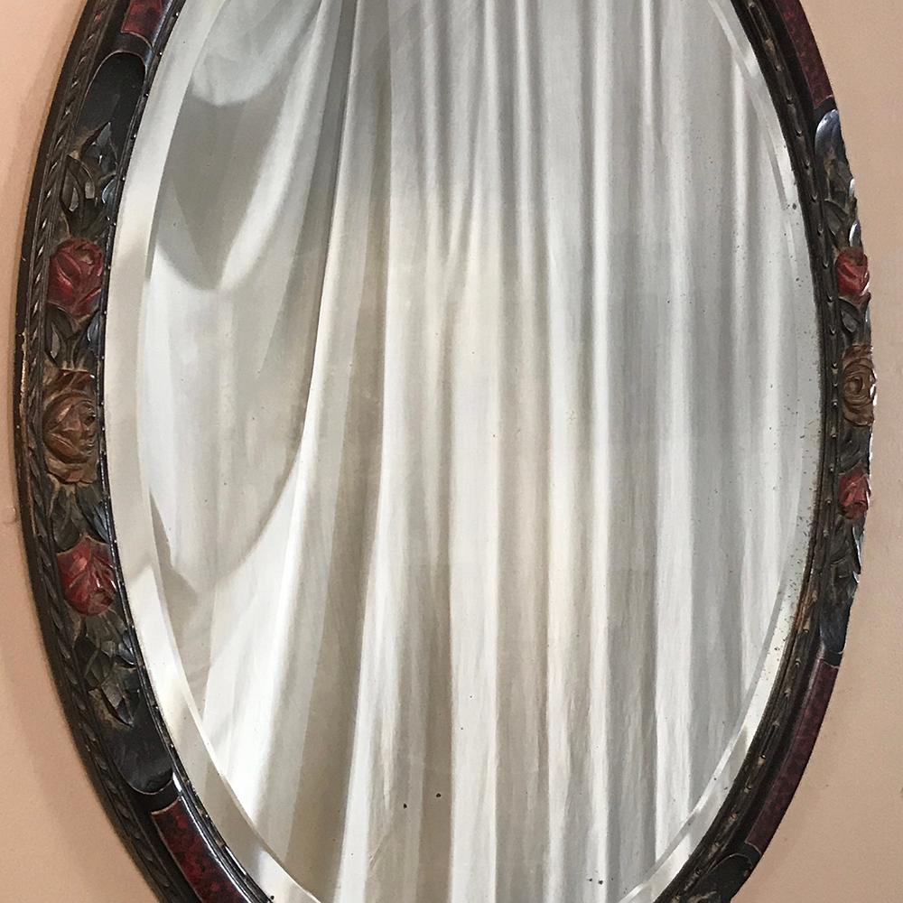 Français Miroir ovale français ancien peint à la main en vente