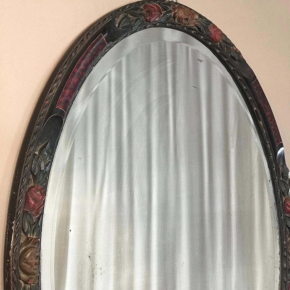20th Century Antique Hand Painted French Oval Mirror For Sale