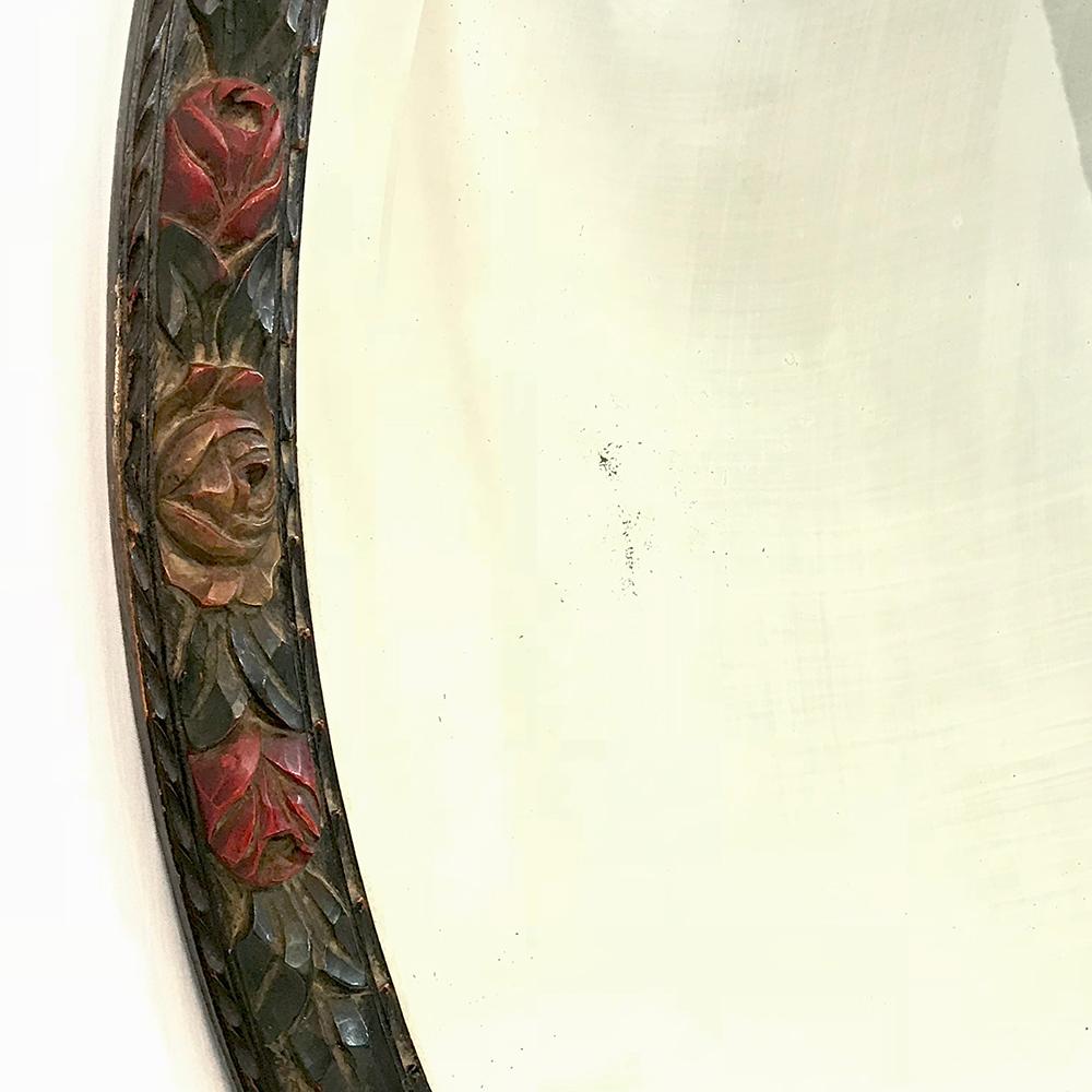 Antiker handbemalter französischer ovaler Spiegel (Hartholz) im Angebot