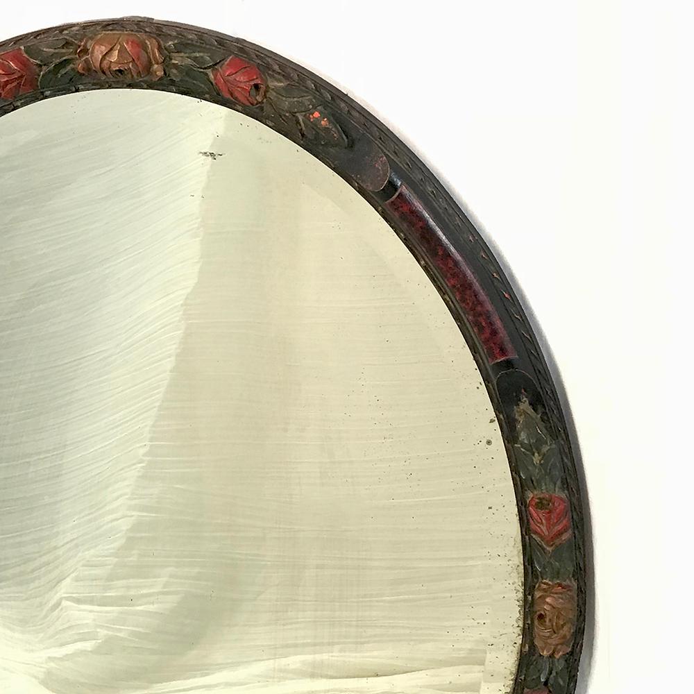 Bois de feuillus Miroir ovale français ancien peint à la main en vente