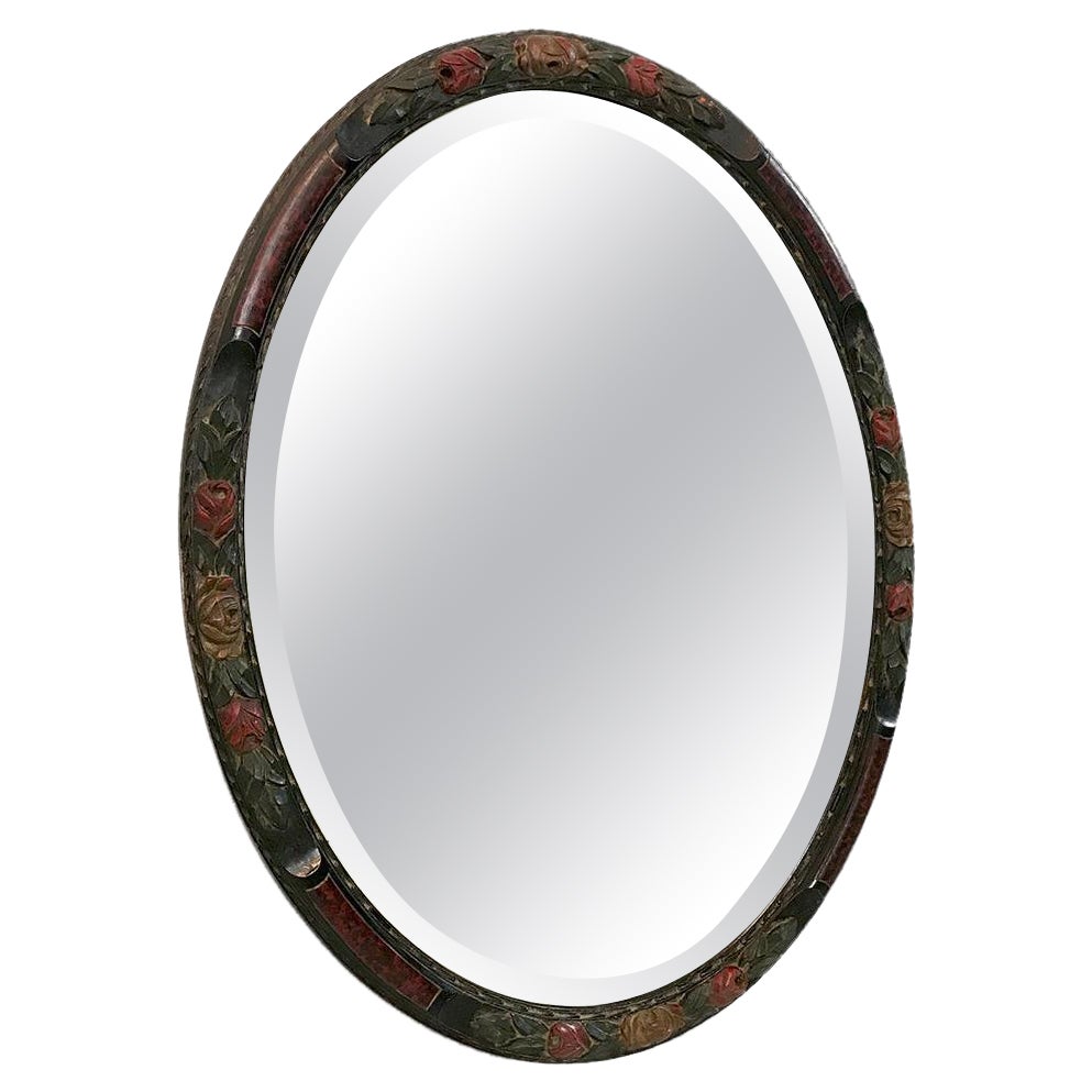 Antique Hand Painted French Oval Mirror