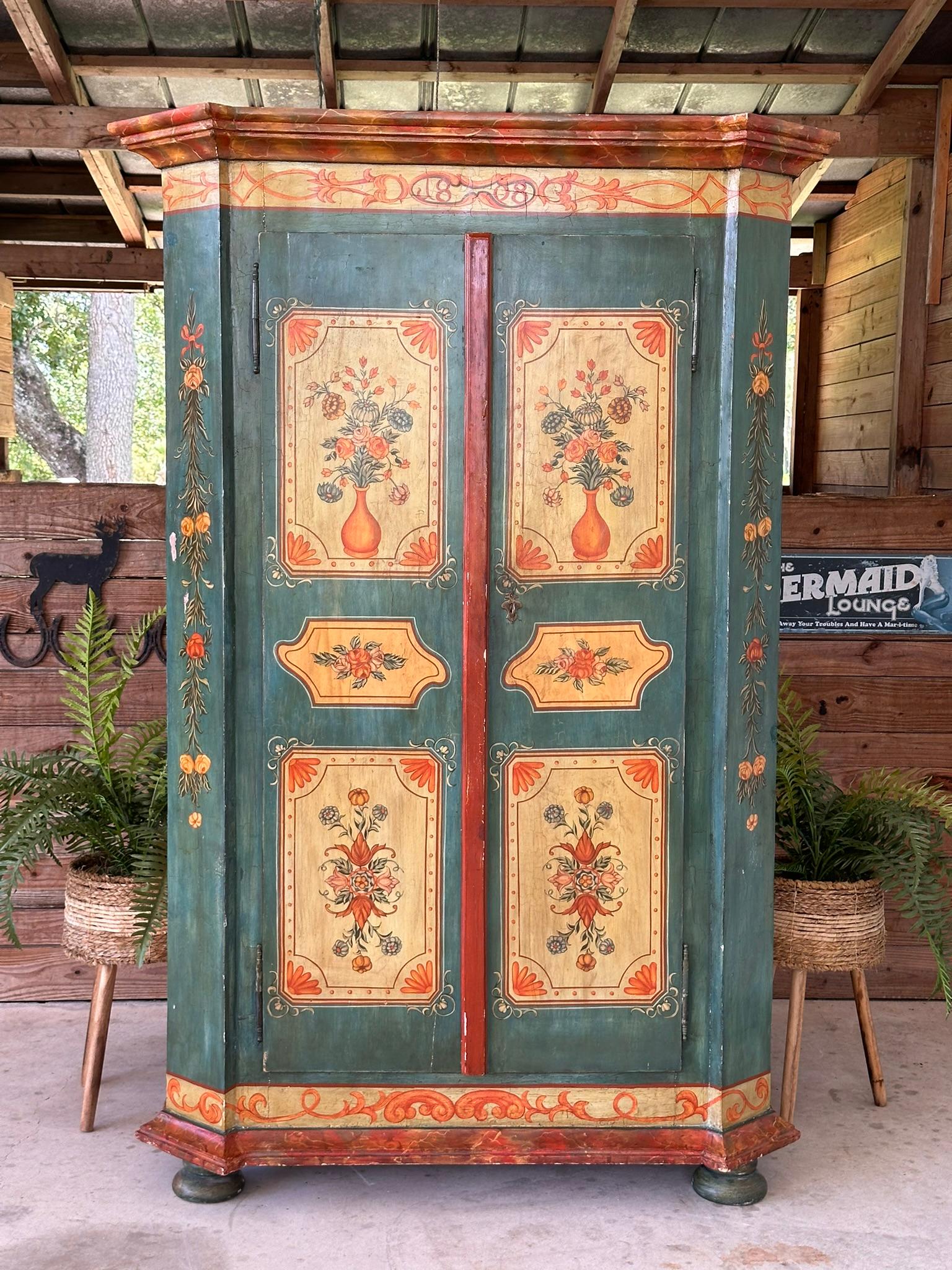 Hand-Crafted Antique Hand Painted German Armoire Wardrobe