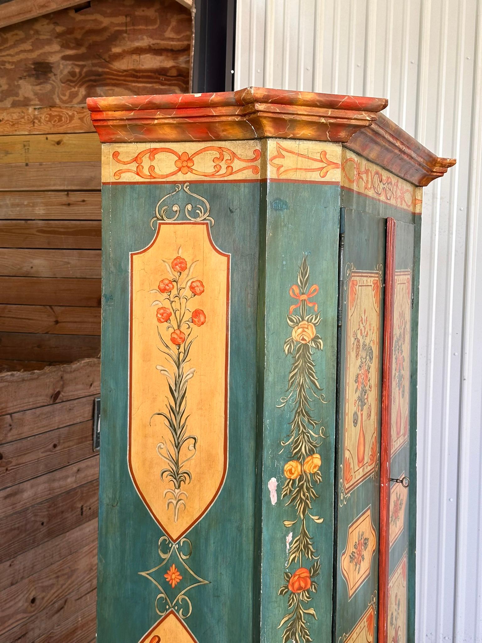 Antique Hand Painted German Armoire Wardrobe In Good Condition In North Fort Myers, FL