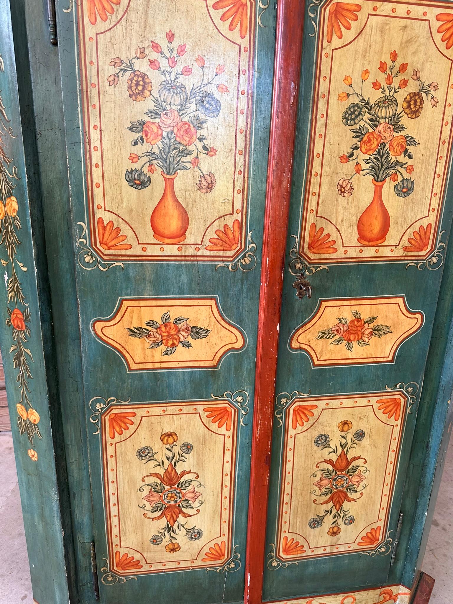 19th Century Antique Hand Painted German Armoire Wardrobe