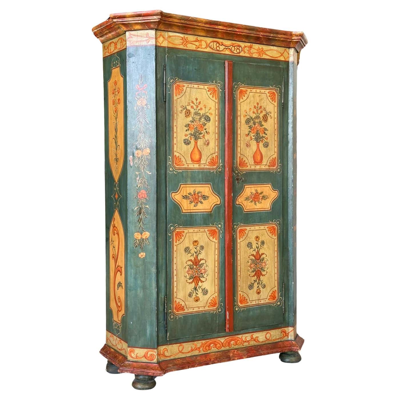 Antique Hand Painted German Armoire Wardrobe For Sale at 1stDibs