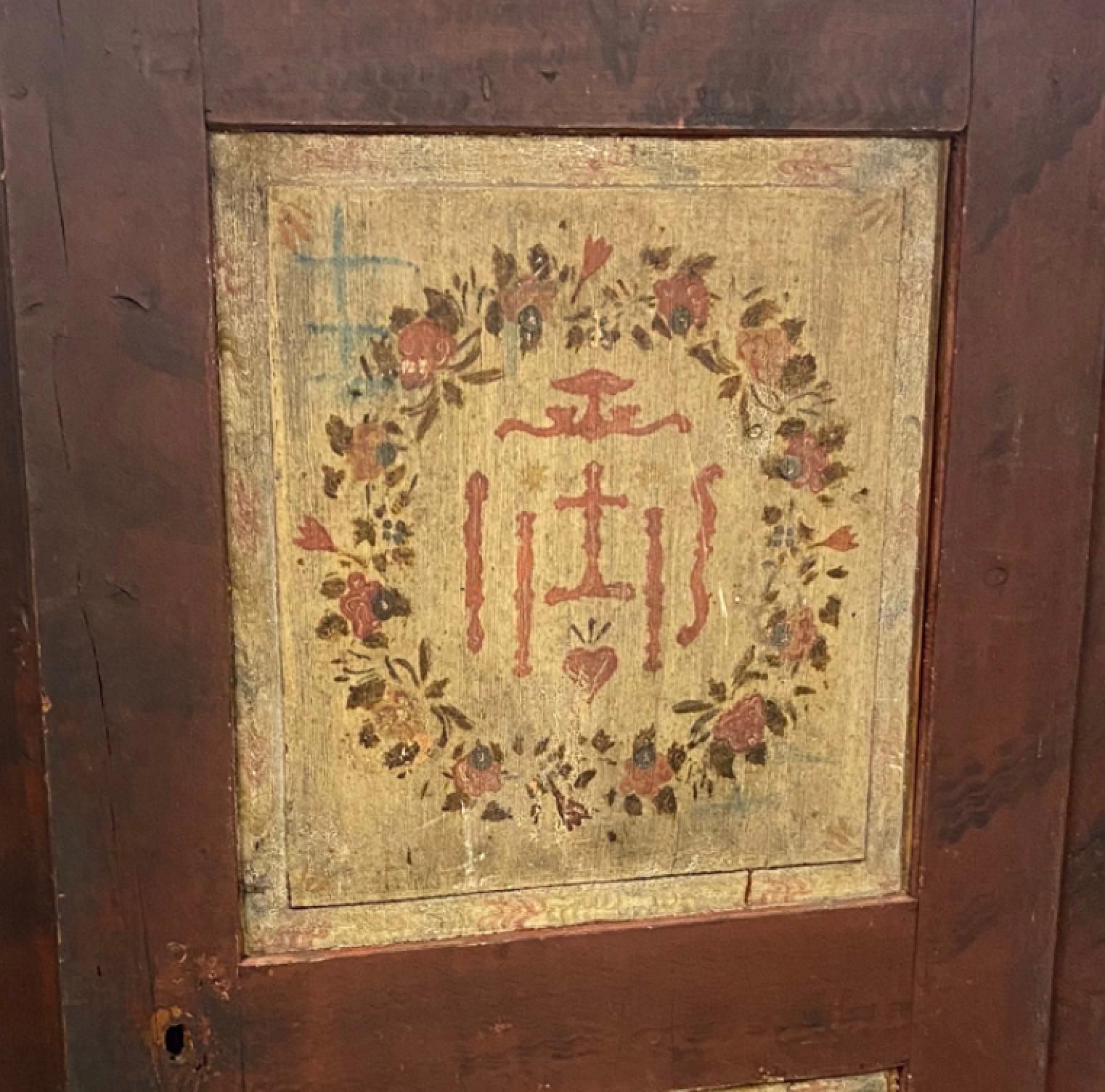 Hand-Painted Antique Hand Painted German Marriage Armoire For Sale