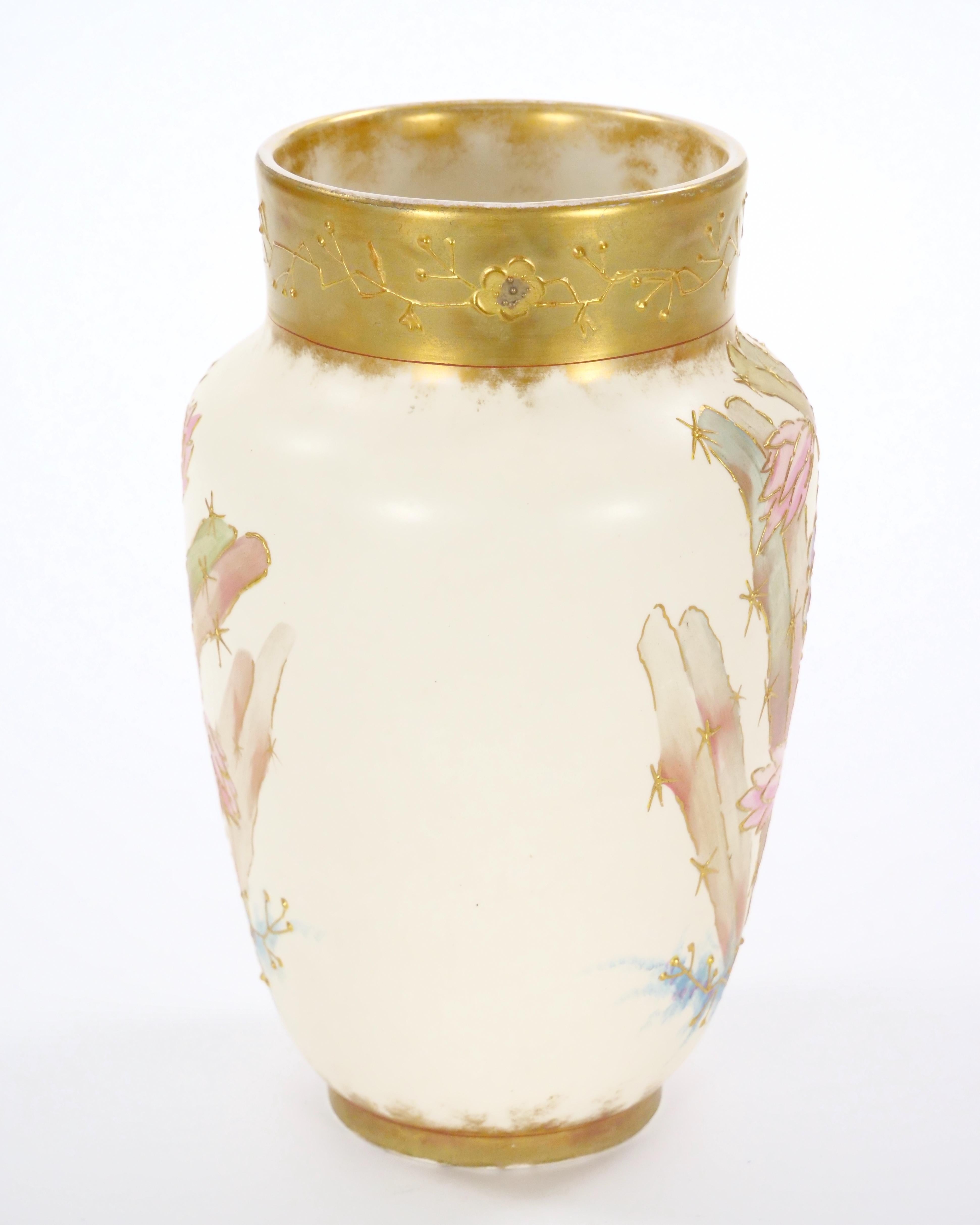 Gold Antique Hand Painted & Gilt Decorated German Porcelain Decorative Vase For Sale