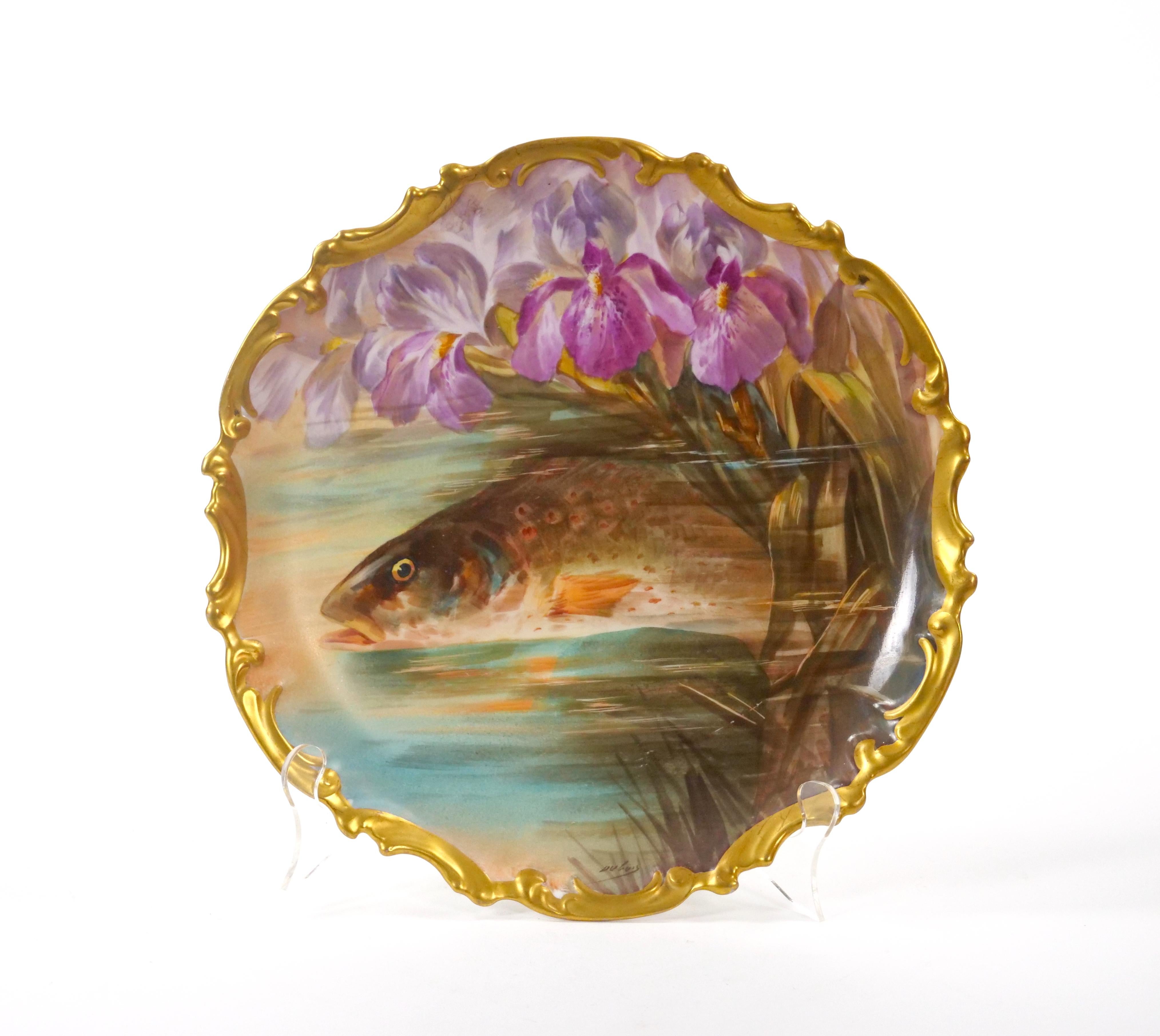 Antique Hand Painted / Gilt Decorated Porcelain Wall Plate For Sale 5