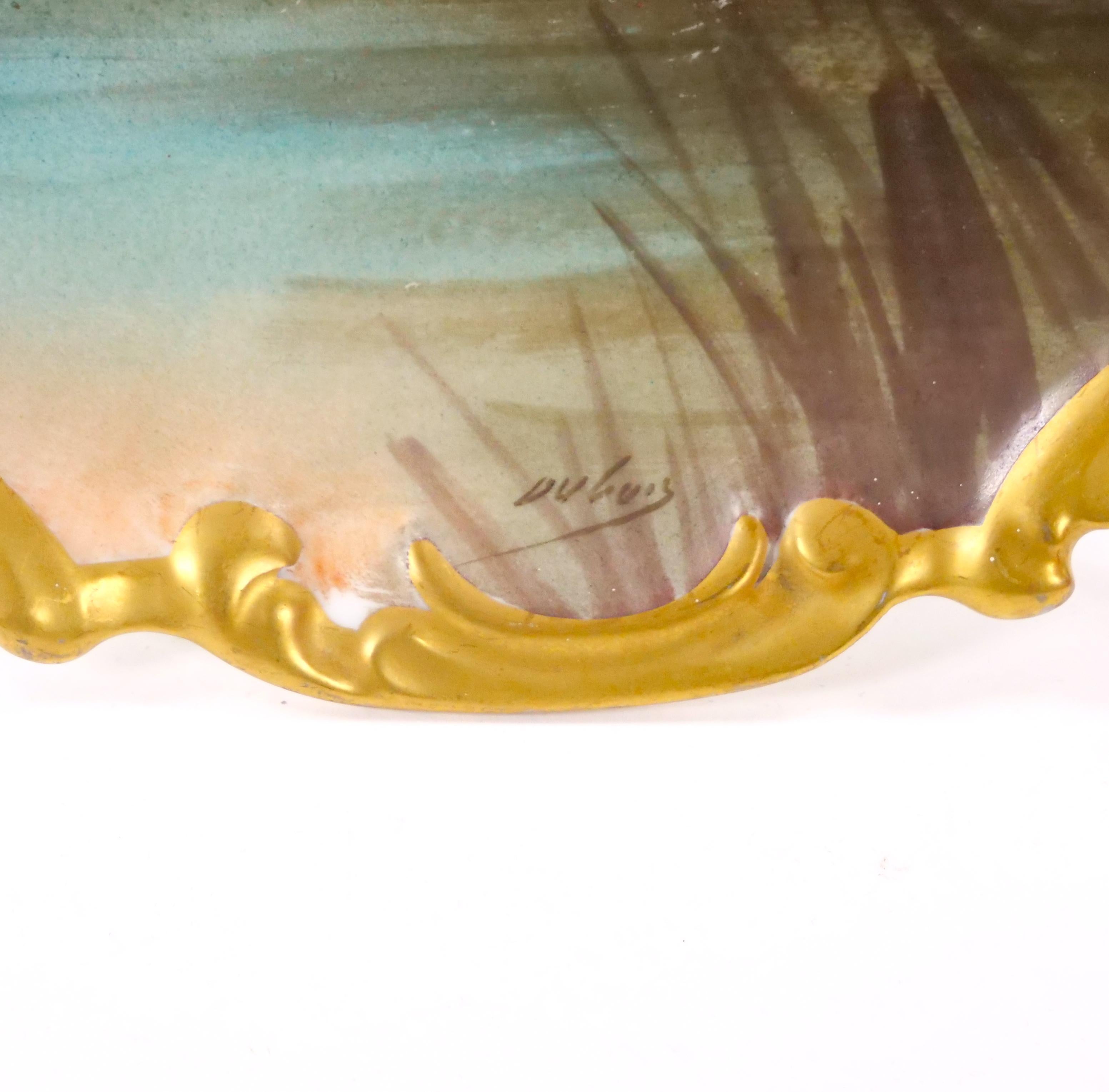 Antique Hand Painted / Gilt Decorated Porcelain Wall Plate For Sale 2