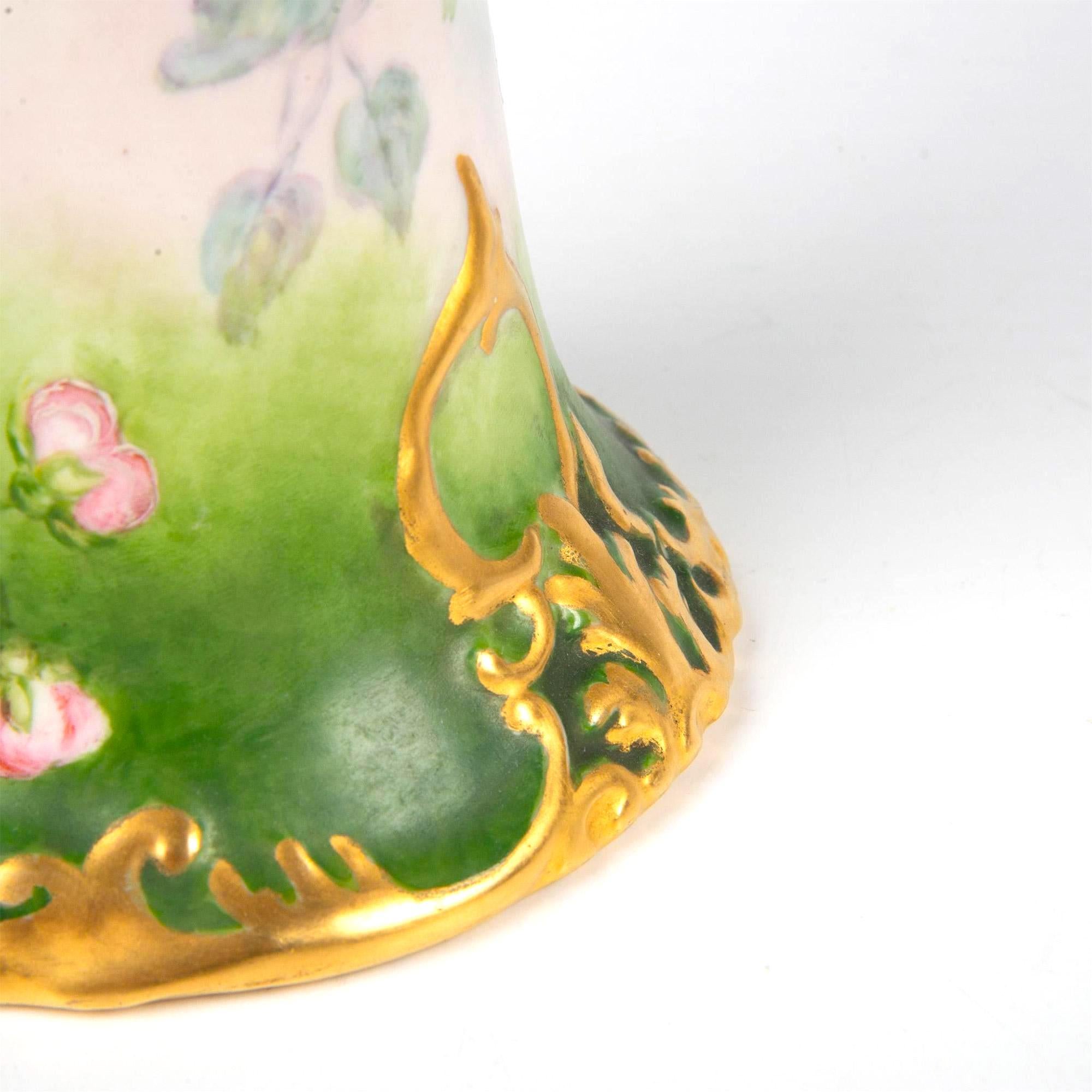 Gold Antique Hand-painted & Gilt Decorated Tall Porcelain Rose Vase / Belleek Willets For Sale