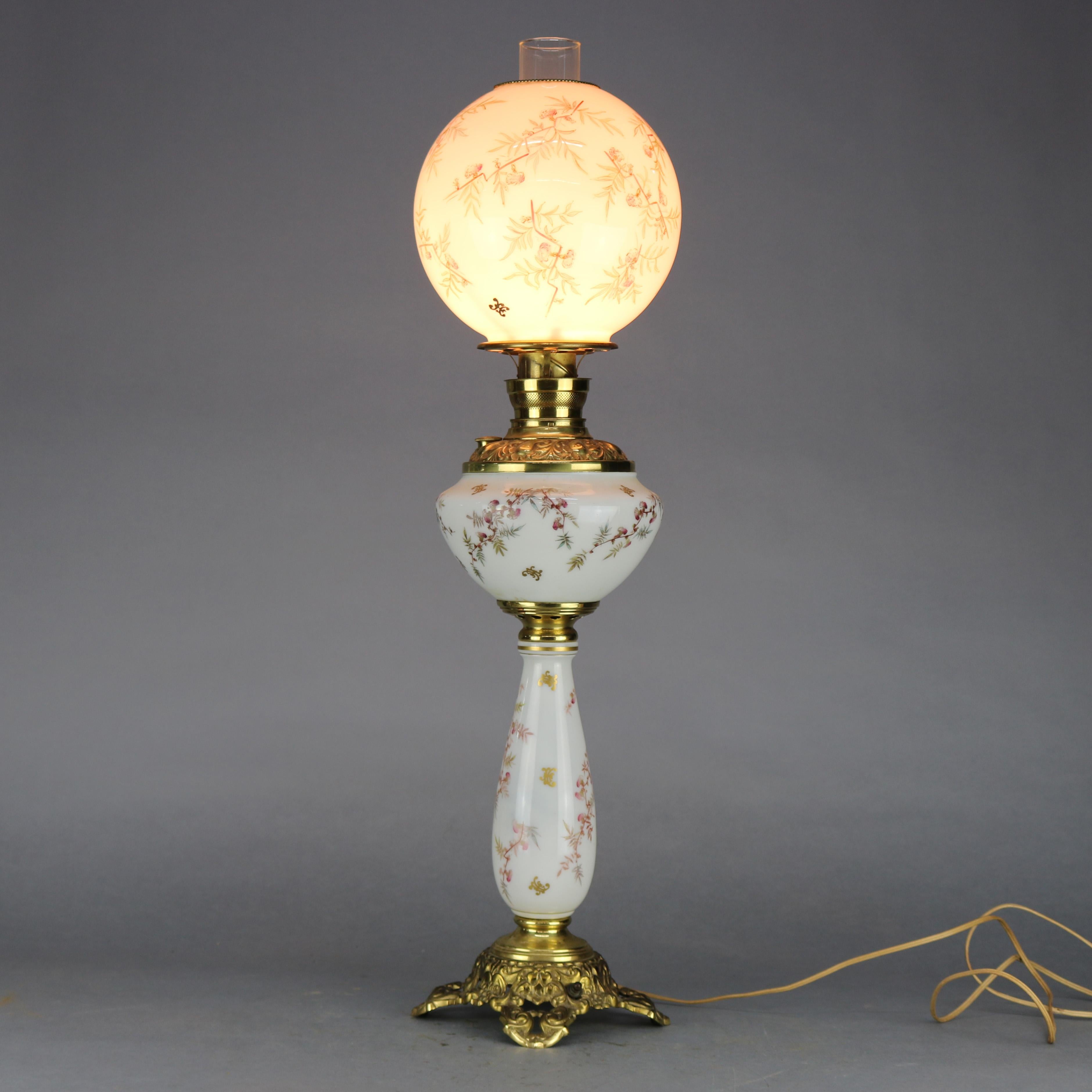 American Antique Hand Painted Gone with the Wind Parlor Lamp, circa 1890