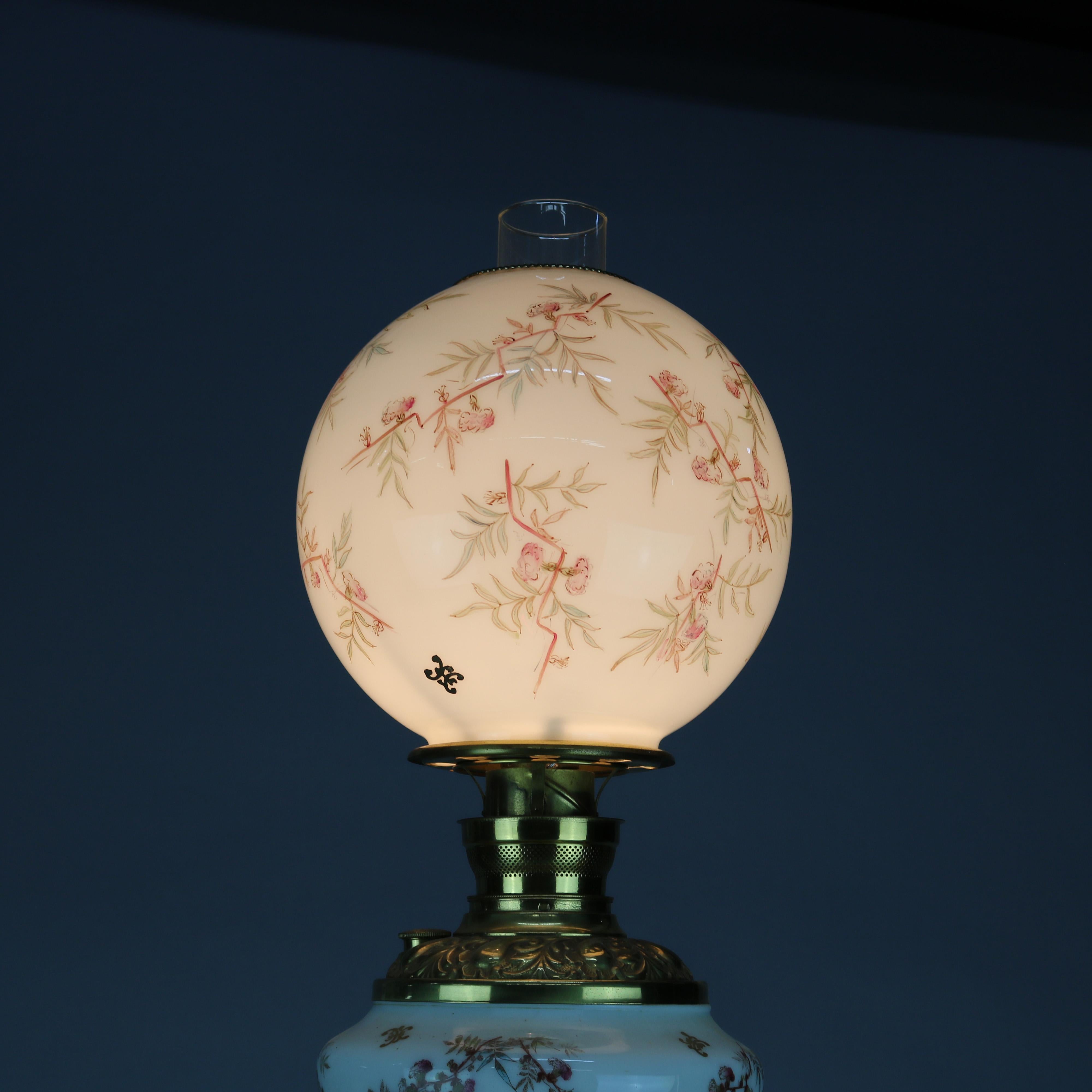 Antique Hand Painted Gone with the Wind Parlor Lamp, circa 1890 In Good Condition In Big Flats, NY