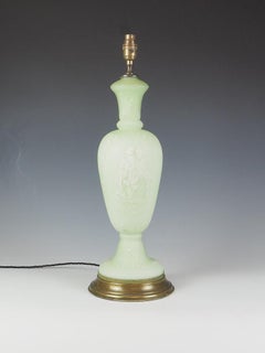 Antique Hand Painted Green Glass Table Lamp