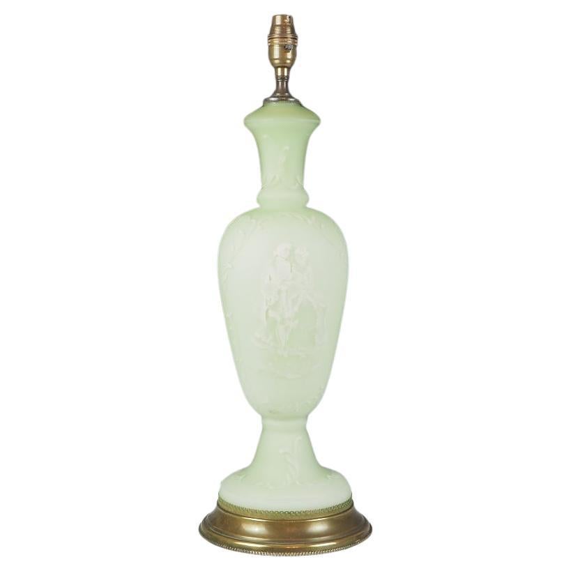 Antique Hand Painted Green Glass Table Lamp