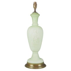 Lampe de table ancienne en verre vert peinte à la main