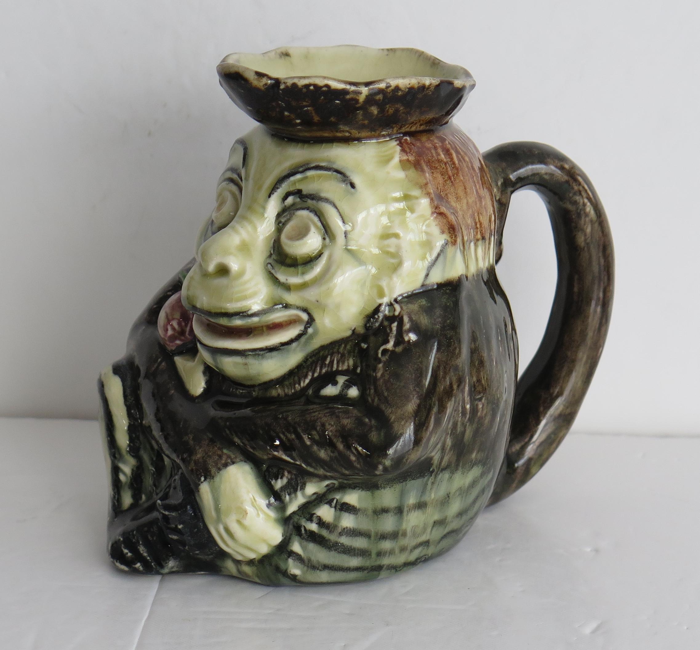 Other Antique Hand-Painted Grotesque Pottery Jug, Circa 1890