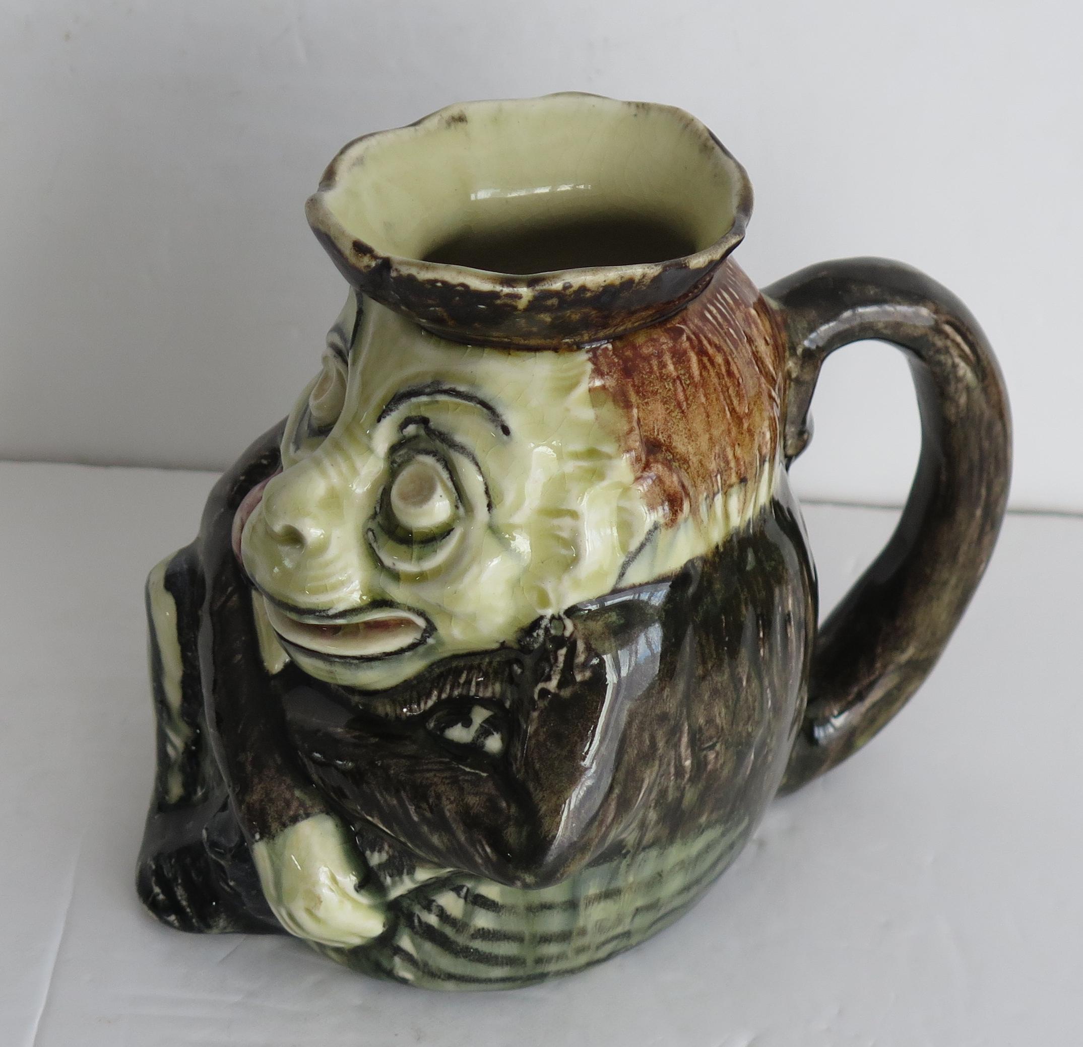 Antique Hand-Painted Grotesque Pottery Jug, Circa 1890 In Good Condition In Lincoln, Lincolnshire