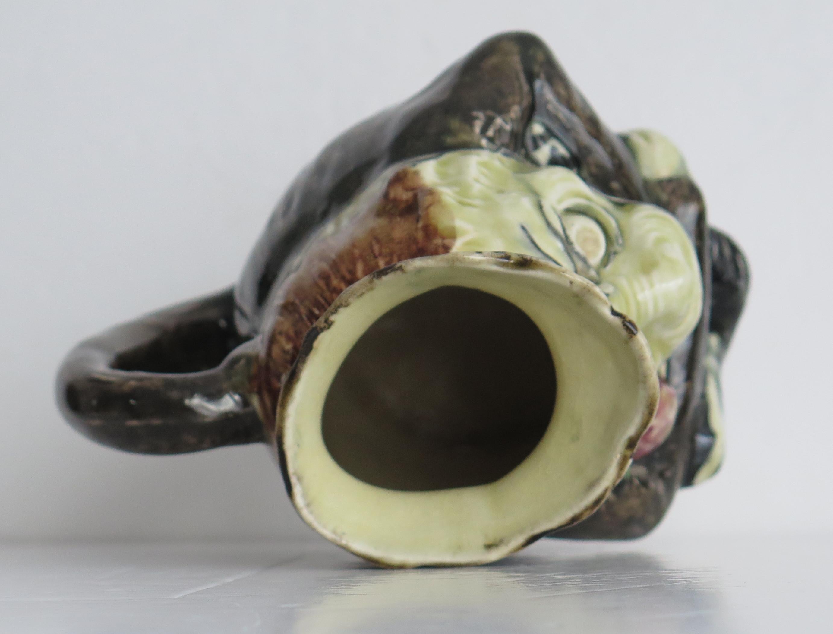 19th Century Antique Hand-Painted Grotesque Pottery Jug, Circa 1890