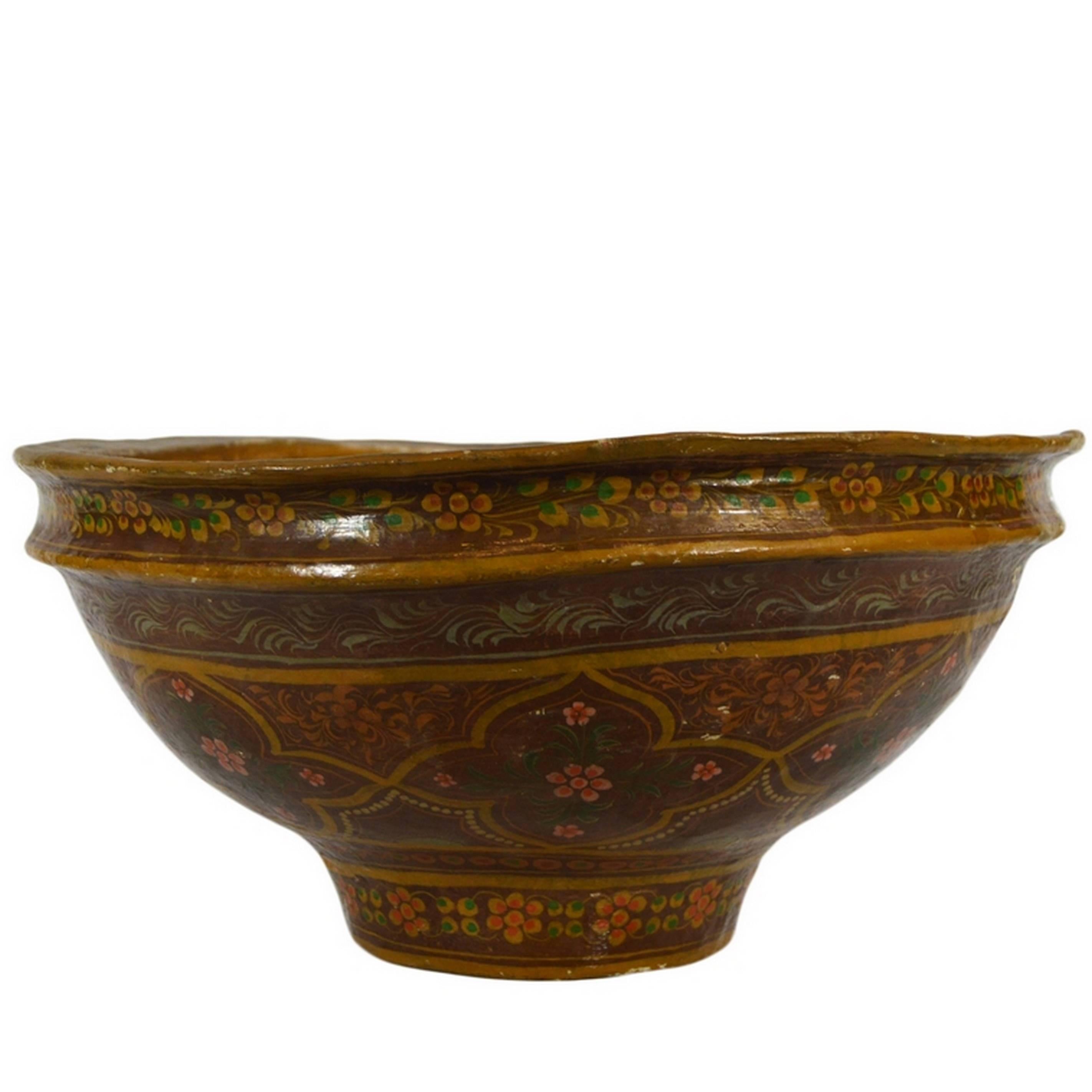 Antique Hand-Painted Indian Bowl For Sale
