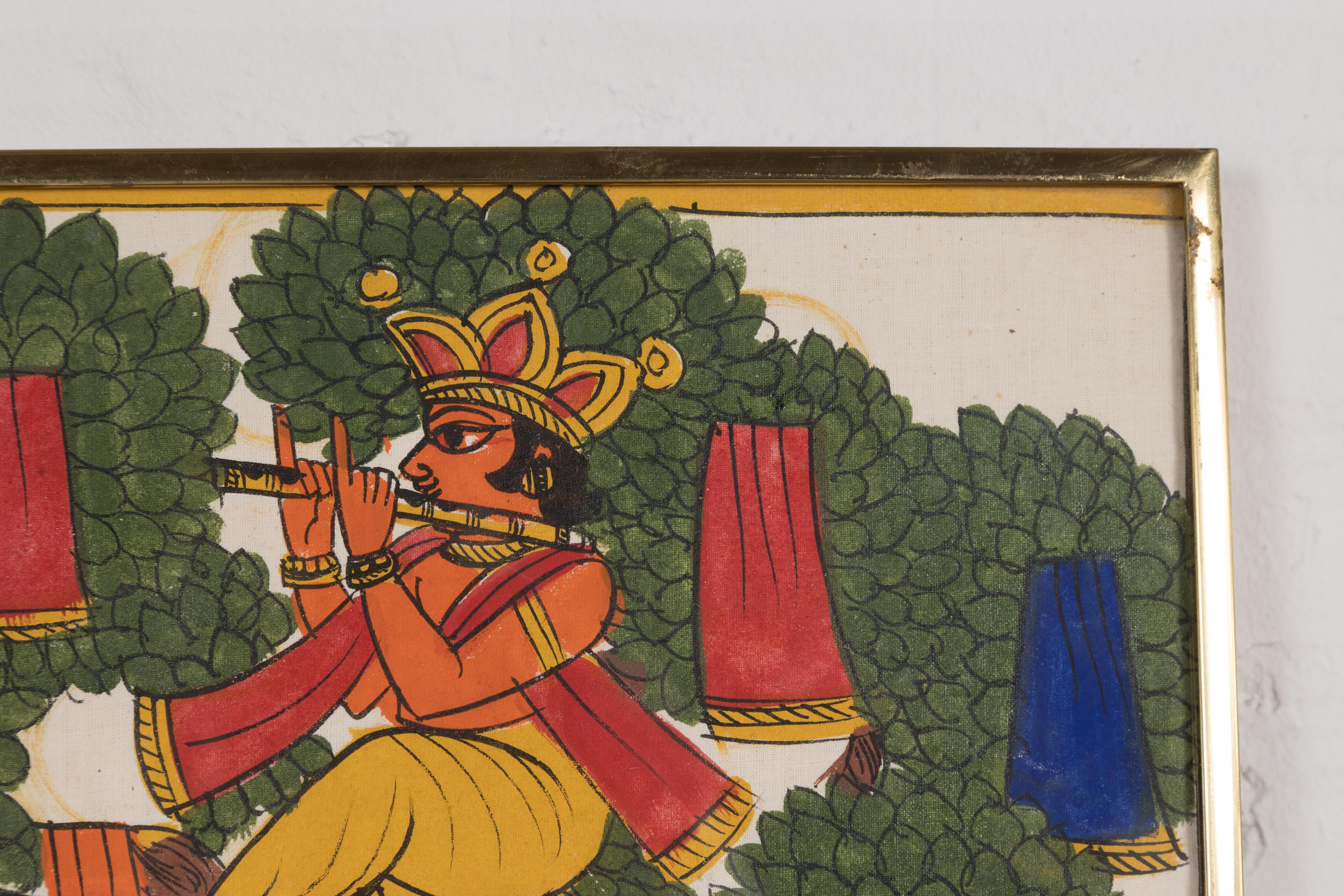 Pintura india antigua de arte popular pintada a mano Latón en venta