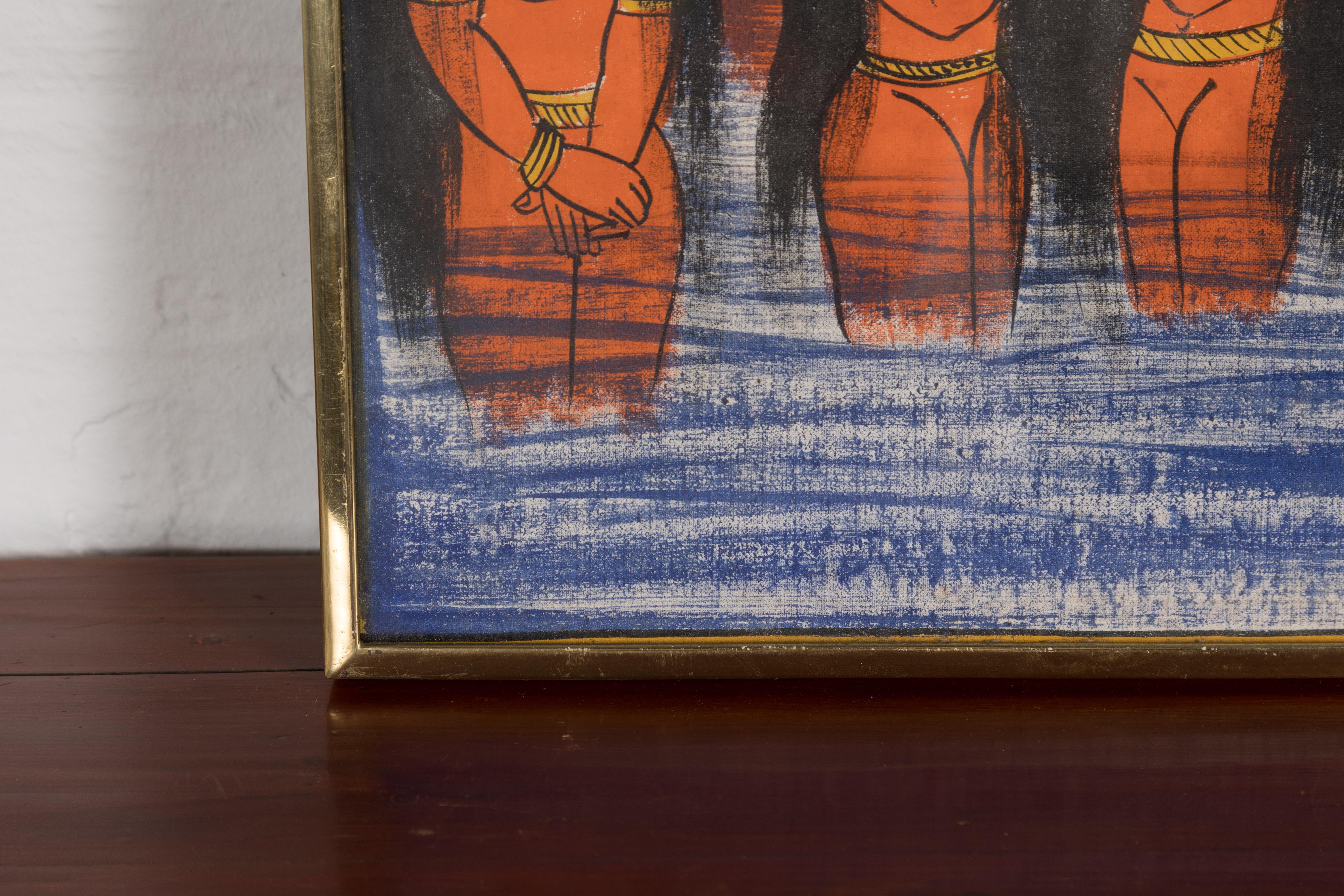 Indian Antique Hand-Painted Folk Art Painting For Sale 5