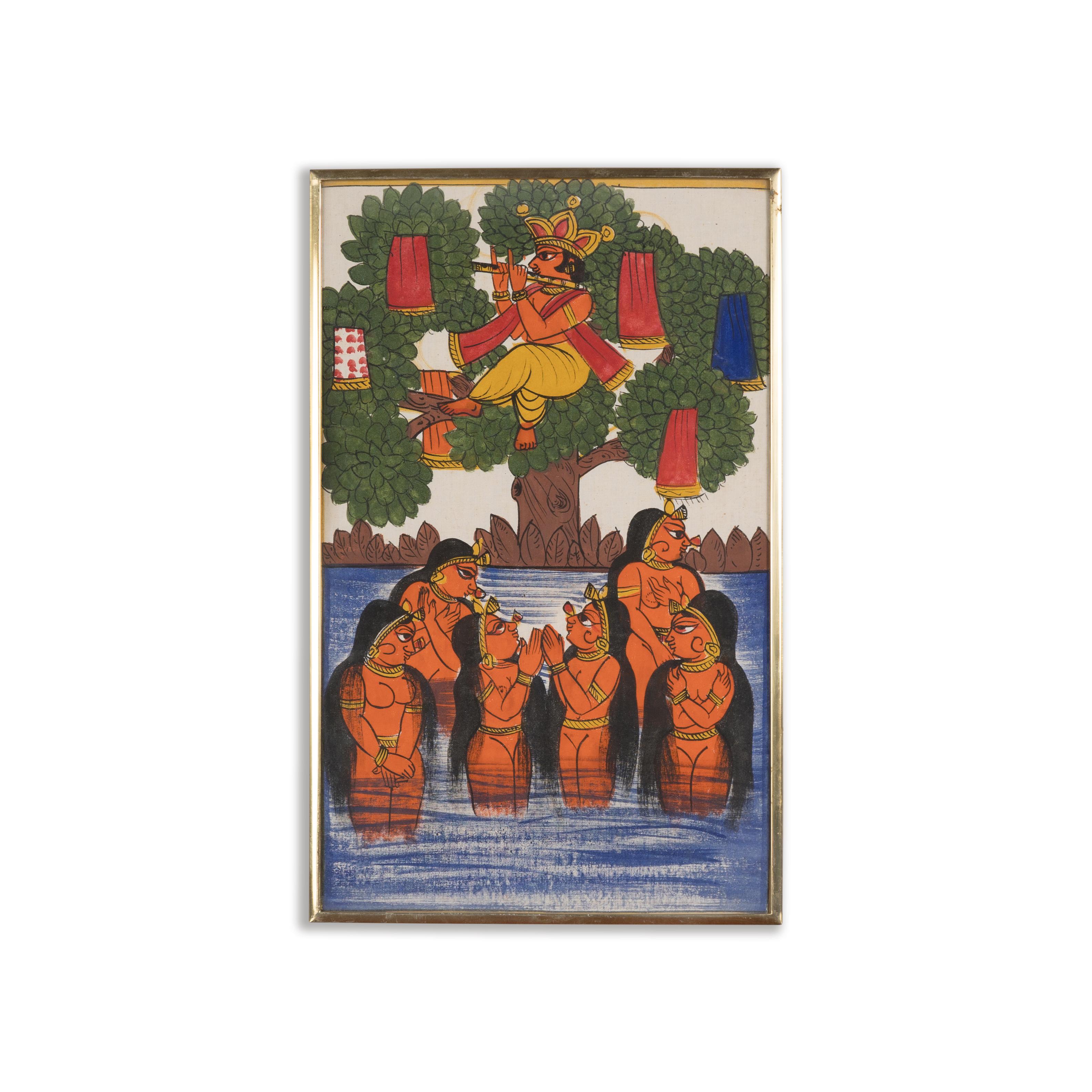 Indian Antique Hand-Painted Folk Art Painting For Sale 10