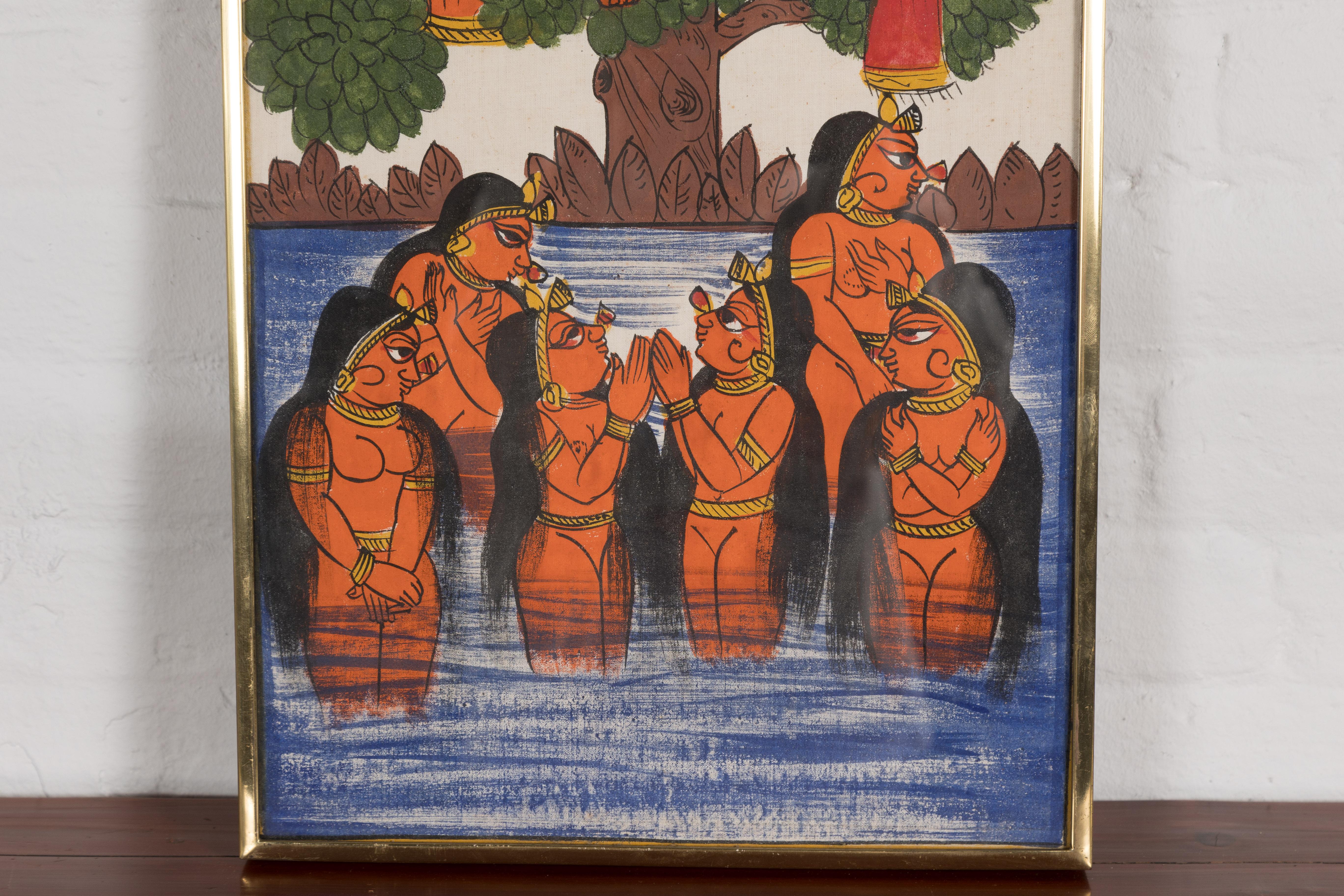 Peinture d'artisanat indienne ancienne peinte à la main Bon état - En vente à Yonkers, NY