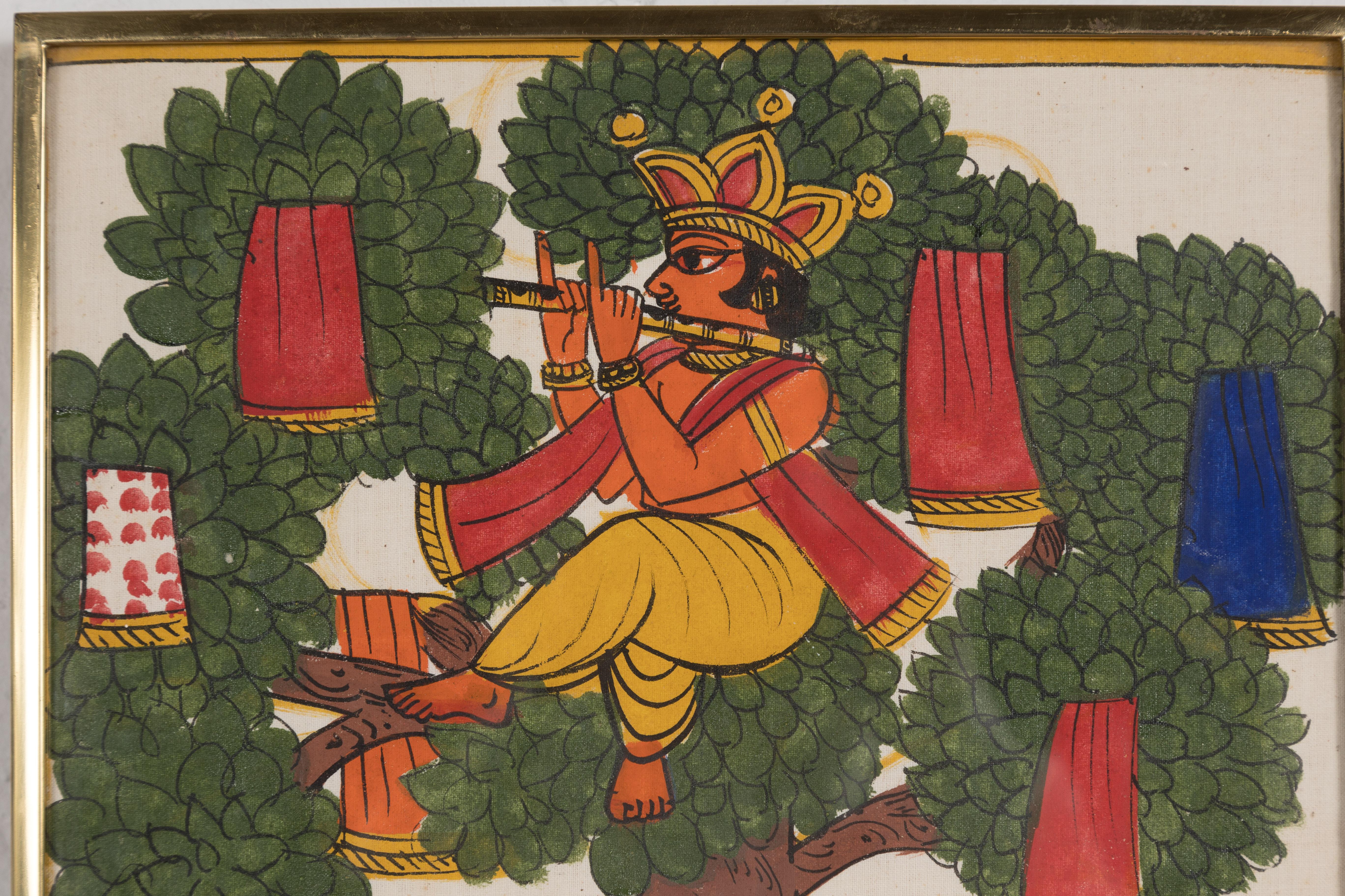 20ième siècle Peinture d'artisanat indienne ancienne peinte à la main en vente
