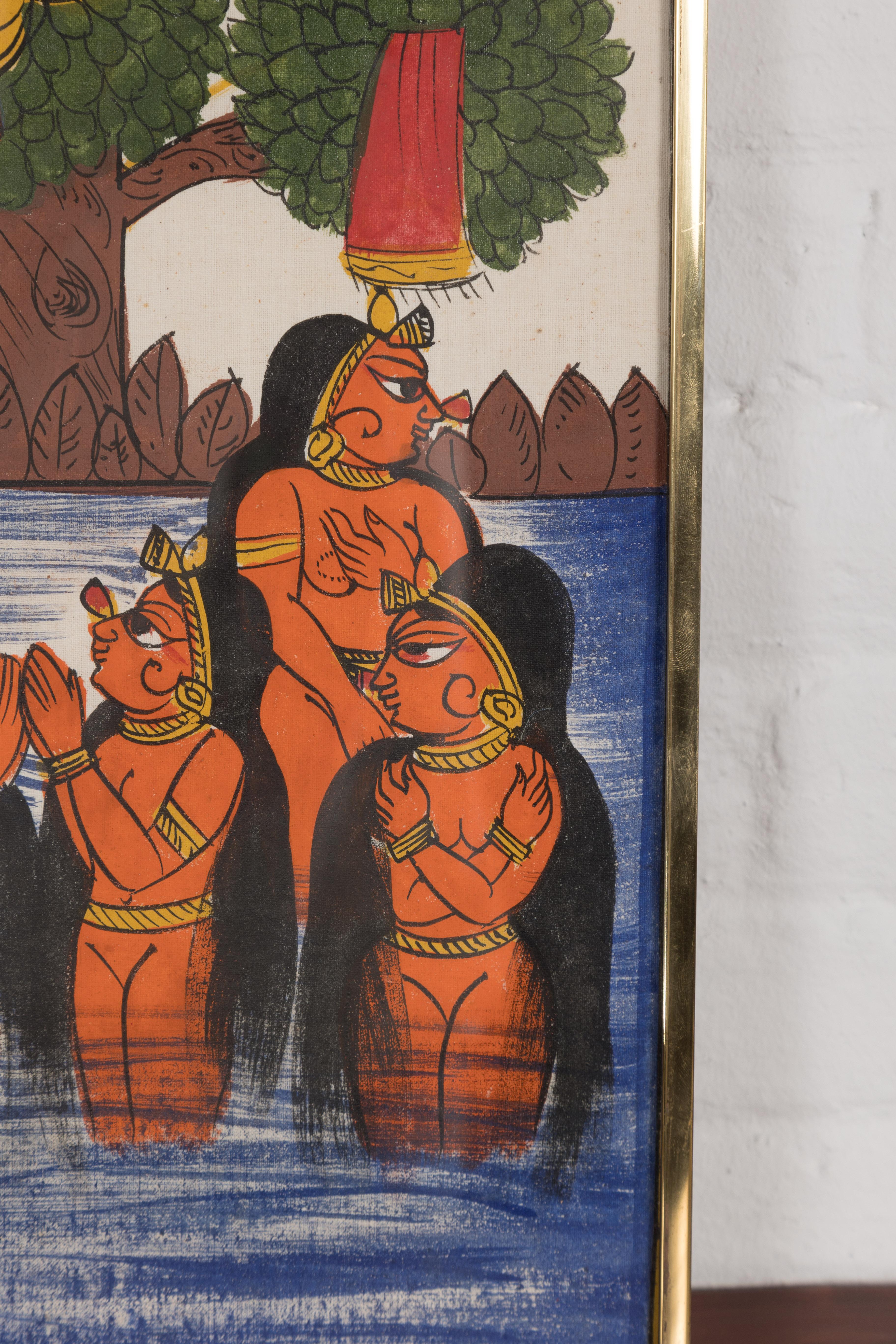 Indian Antique Hand-Painted Folk Art Painting For Sale 1