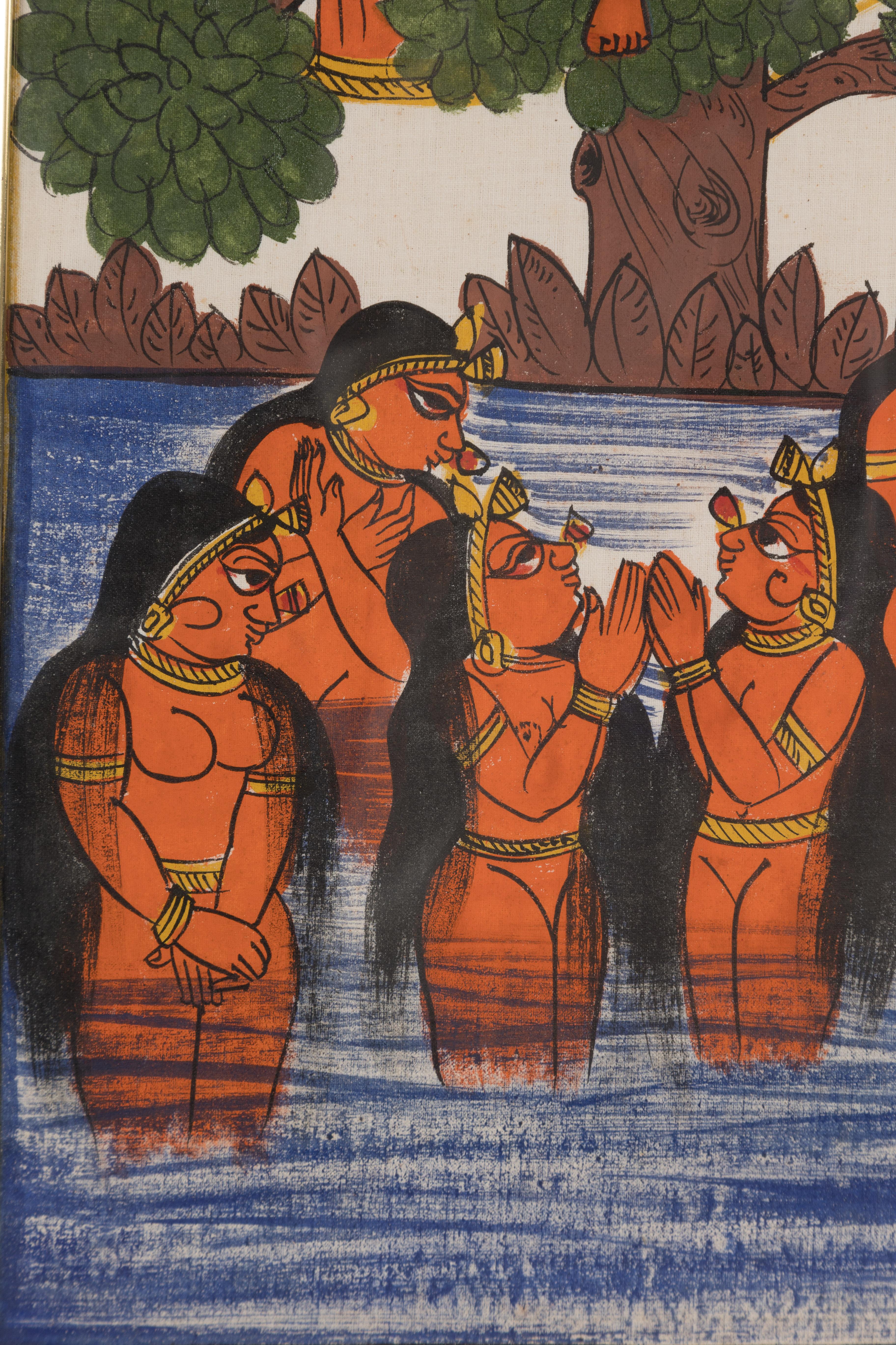 Indisches, antikes, handbemaltes Volkskunstgemälde im Angebot 2